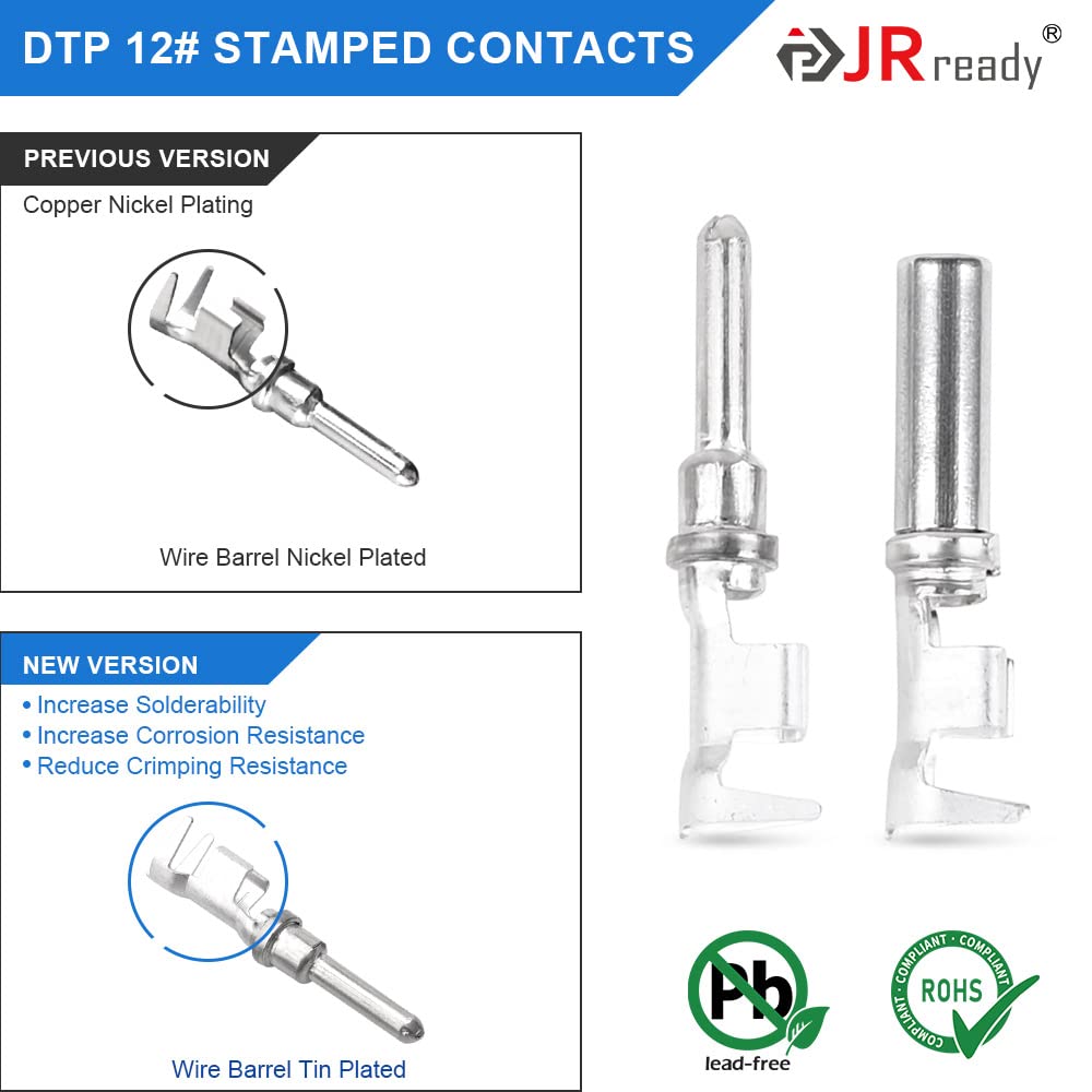 JRready ST6337 Deutsch DTP Connector Kit 2 4 Pin,12-14AWG Stamped Contacts size 12(25 A) with Deutsch Crimping Tool (ACT-LY-12DT