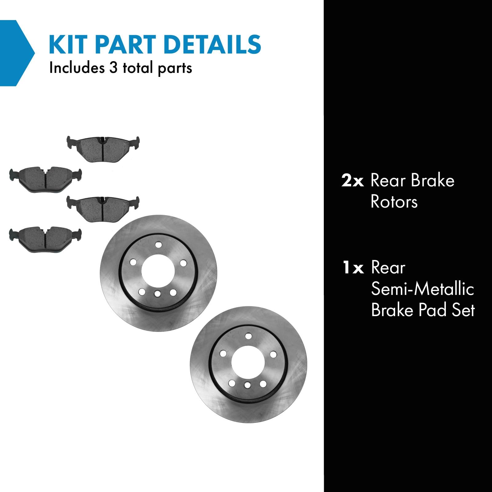 Trq Rear Brake Pad & Rotor Kit Brake Pads Brake Rotor Semi-Metallic Compatible With 2000 Bmw 323Ci 323I 328Ci 1999-2000 328I