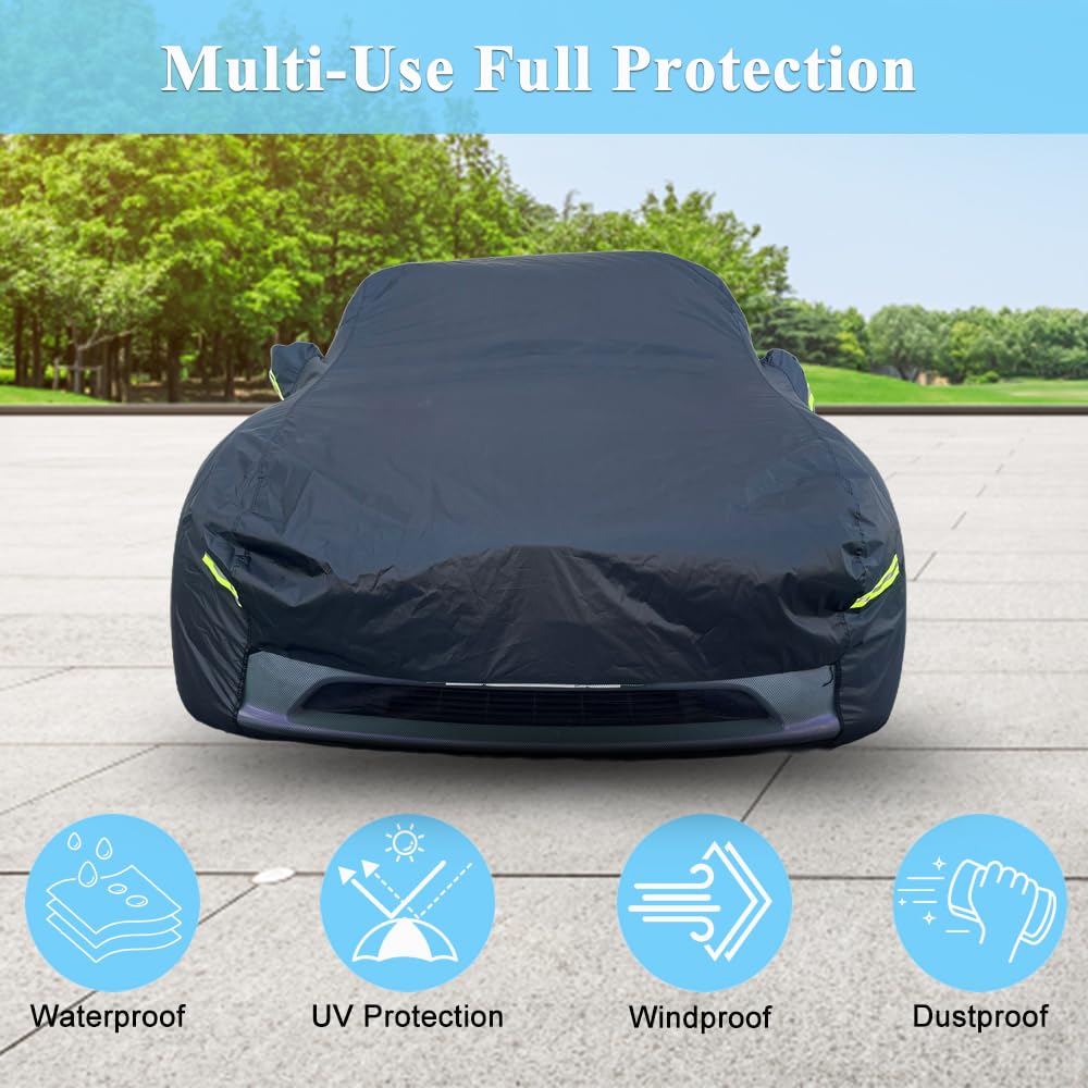 Morhept Car Cover Custom Fit For Tesla Model Y, Waterproof All Weather Full Exterior Cover Rain Snow Uv Protection With Door Zip