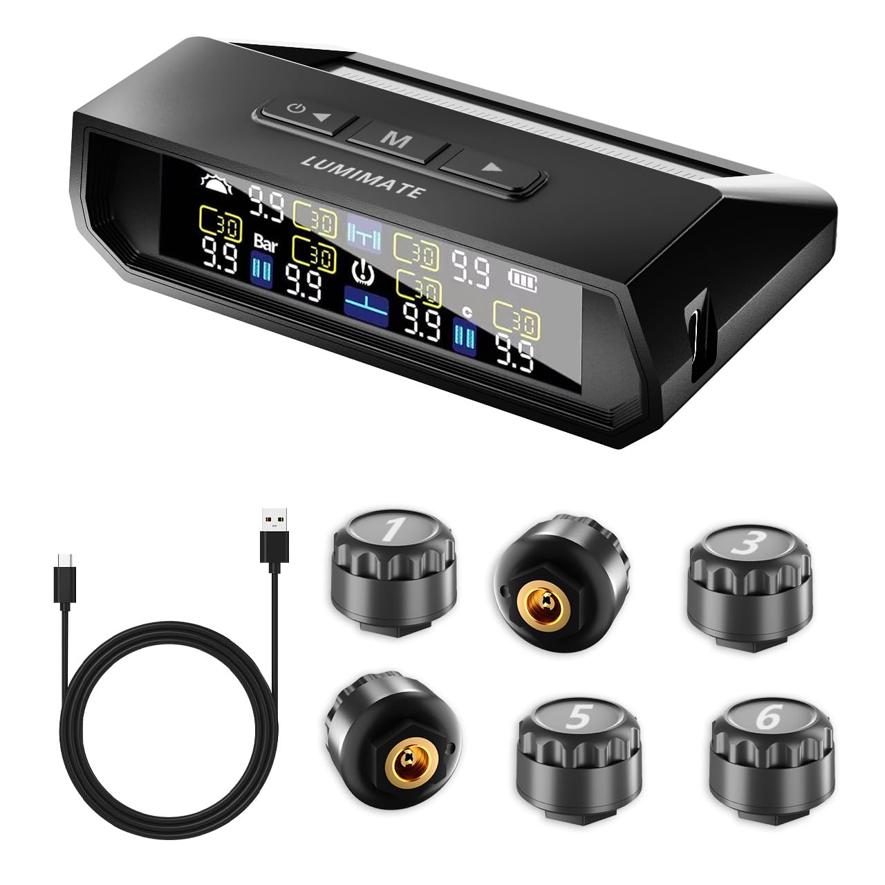 RV Tire Pressure Monitoring System -TPMS 2025 Upgrade Tire Pressure Monitor with 6 Sensors,Solar Charge & Color LCD Display, 0-9