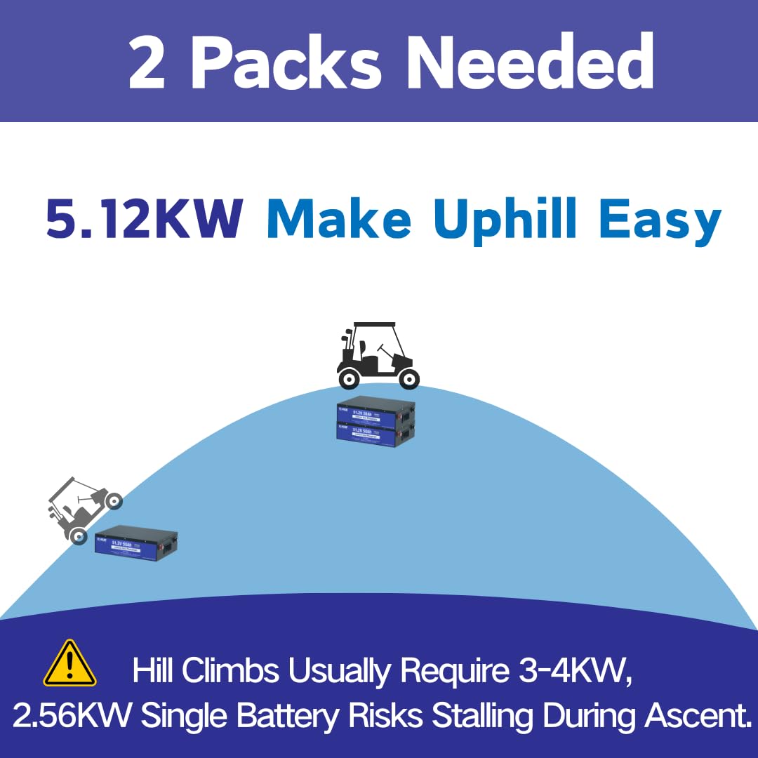 DC HOUSE 48V 50Ah LiFePO4 Golf Cart Battery with Built-in 100A BMS, Compatible with Club Car and Yamaha