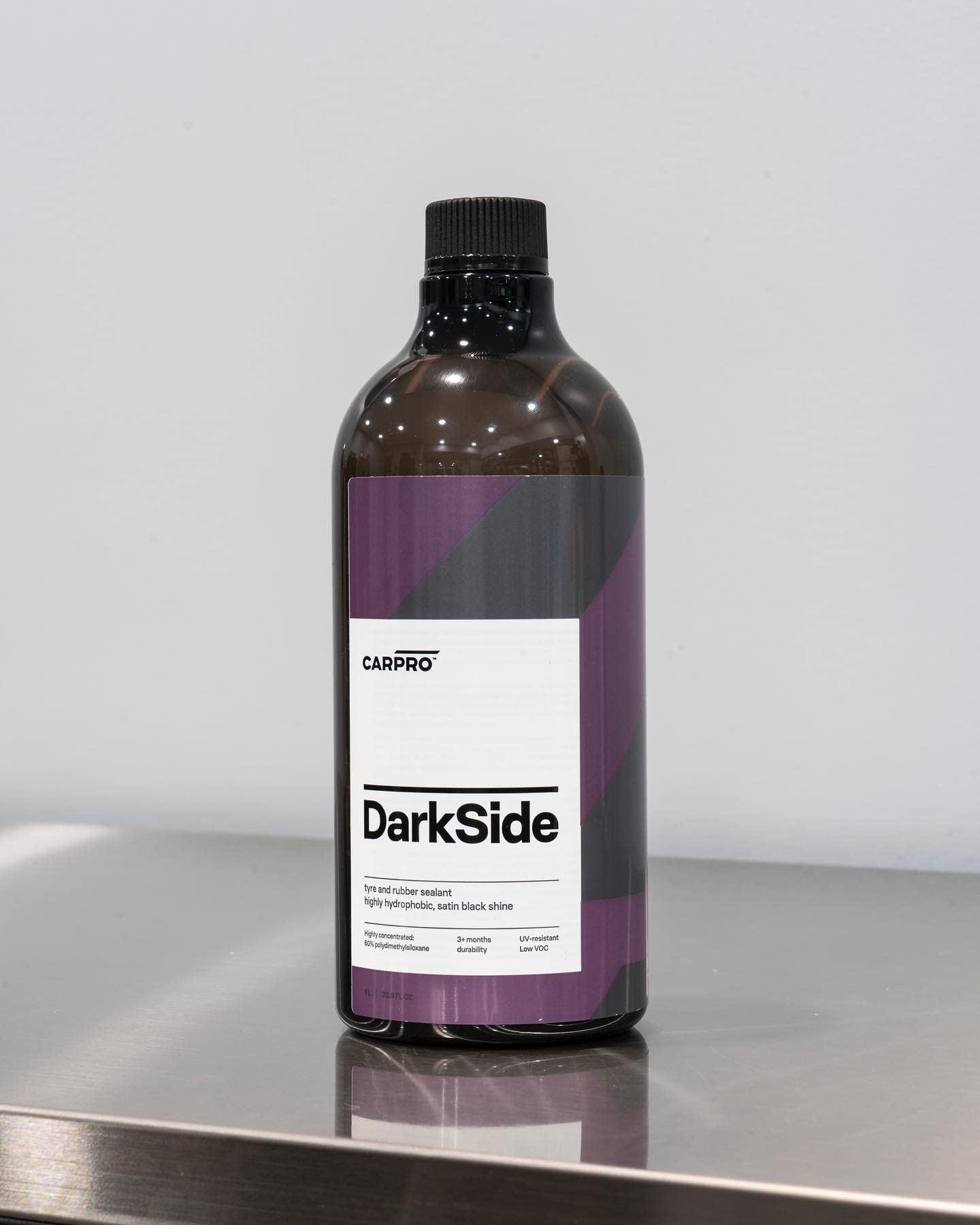 CARPRO Darkside Tire & Rubber Sealant - Hydrophobic, UV Protection, Satin Black Shine, 1 Liter (34oz), Ready to Use, Clear