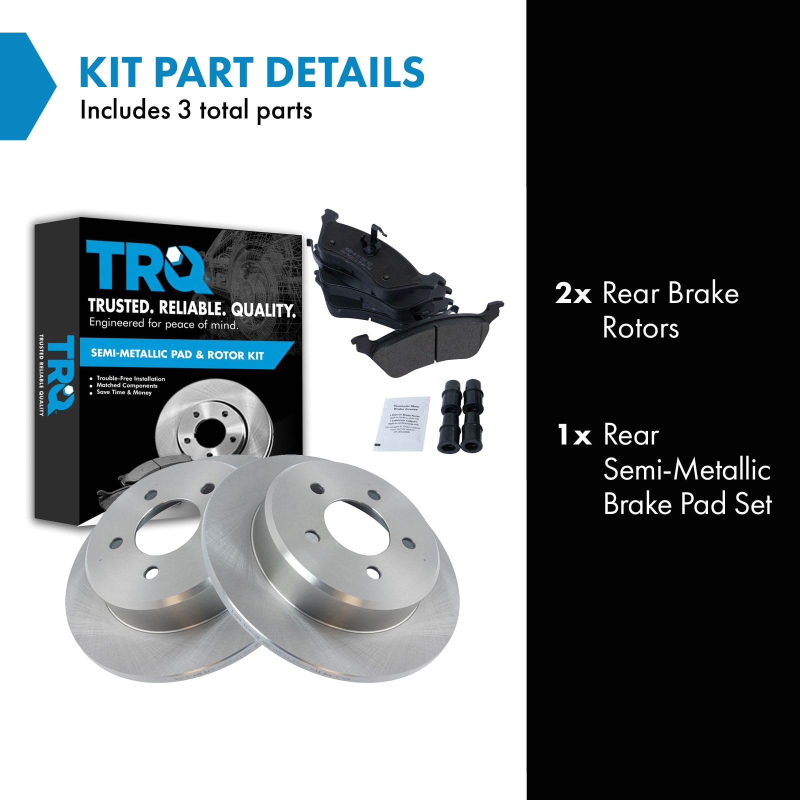 Trq Rear Brake Pad & Rotor Kit Brake Pads Brake Rotor Semi-Metallic Compatible With 2001-2007 Chrysler Town & Country Dodge Cara