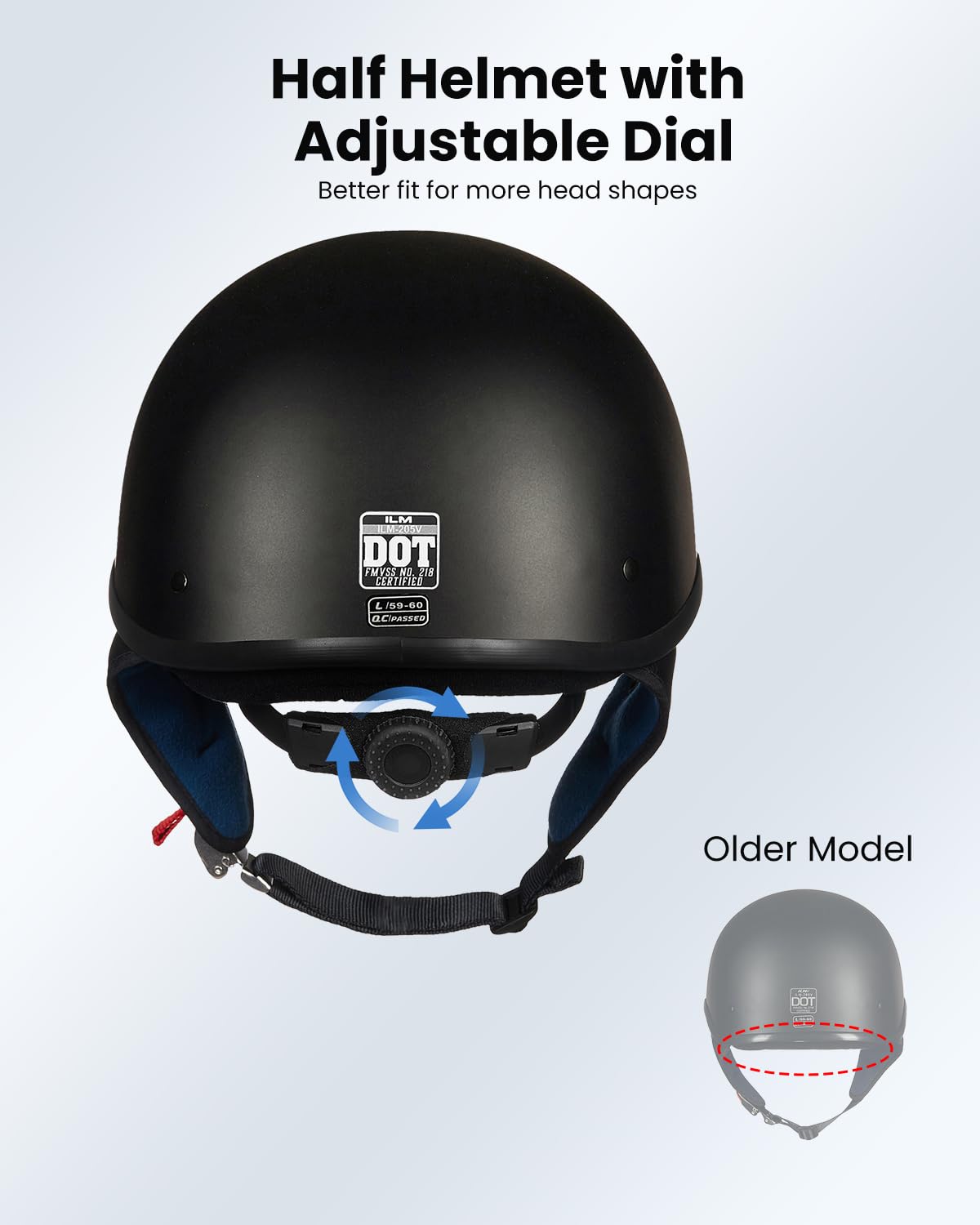 ILM Half Helmet Motorcycle Open Face, Large, Matt Black, ABS, Model-205V, DOT Approved, Quick Release Buckle