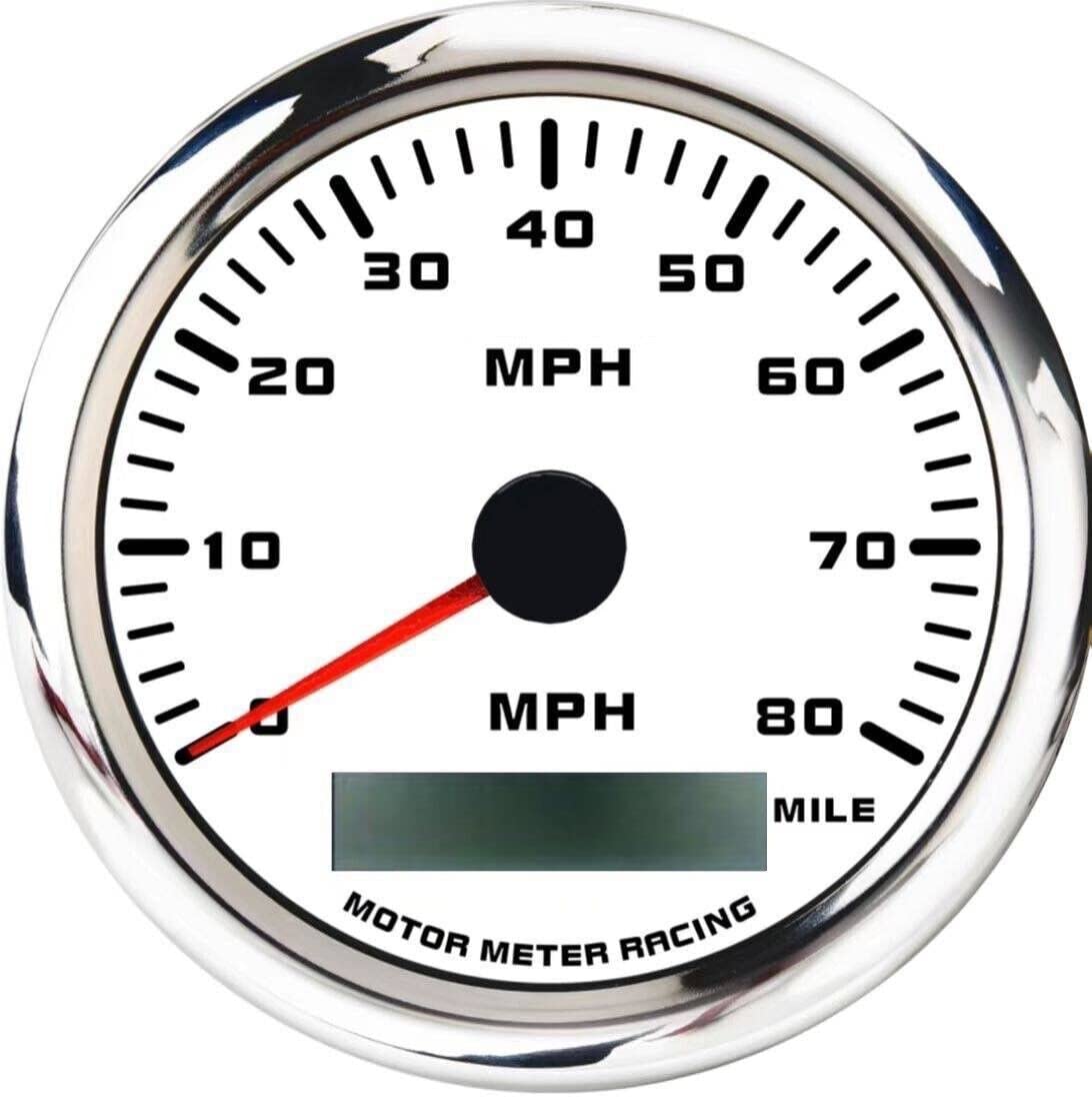 Motor Meter Racing W Pro 85Mm 3-3/8'' Gps Speedometer Digital Odometer 80 Mph Waterproof White Dial Red Led For Car Truck Marine