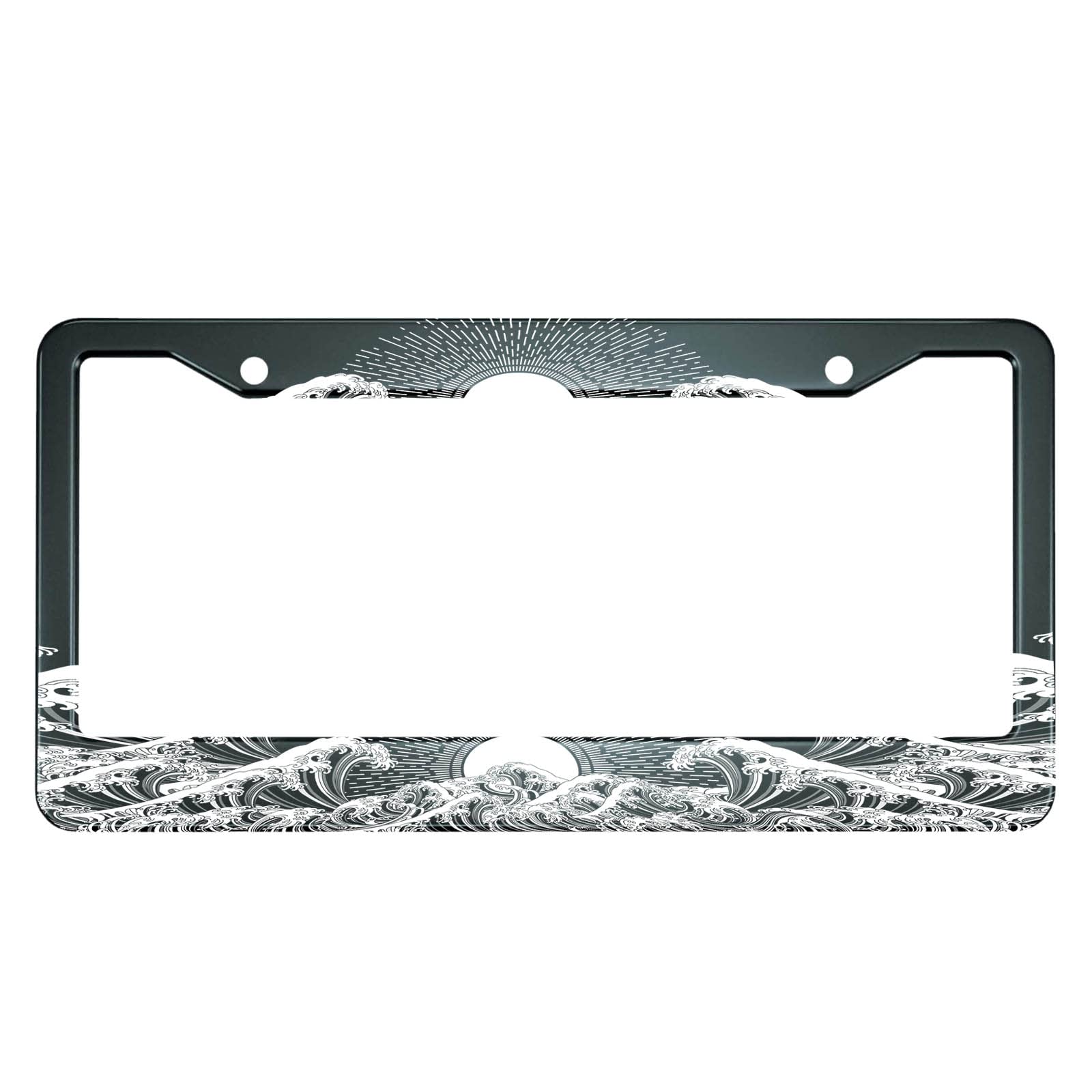 Hosnye Japan Wave License Plate Frame Sun Oriental Design Metal License Plate Cover Front Plates Frames Car Tag Frame For Women 