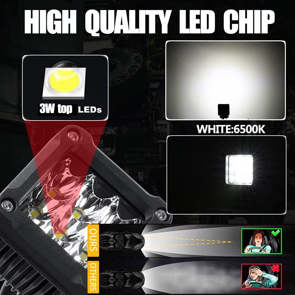 Adzoon Motorcycle Fog Lights, 2'' Inch 27W Spot Mini Cube Work Driving Pod Lights For Offroad Trucks Atv Utv Suv 4X4 Pick Up Car