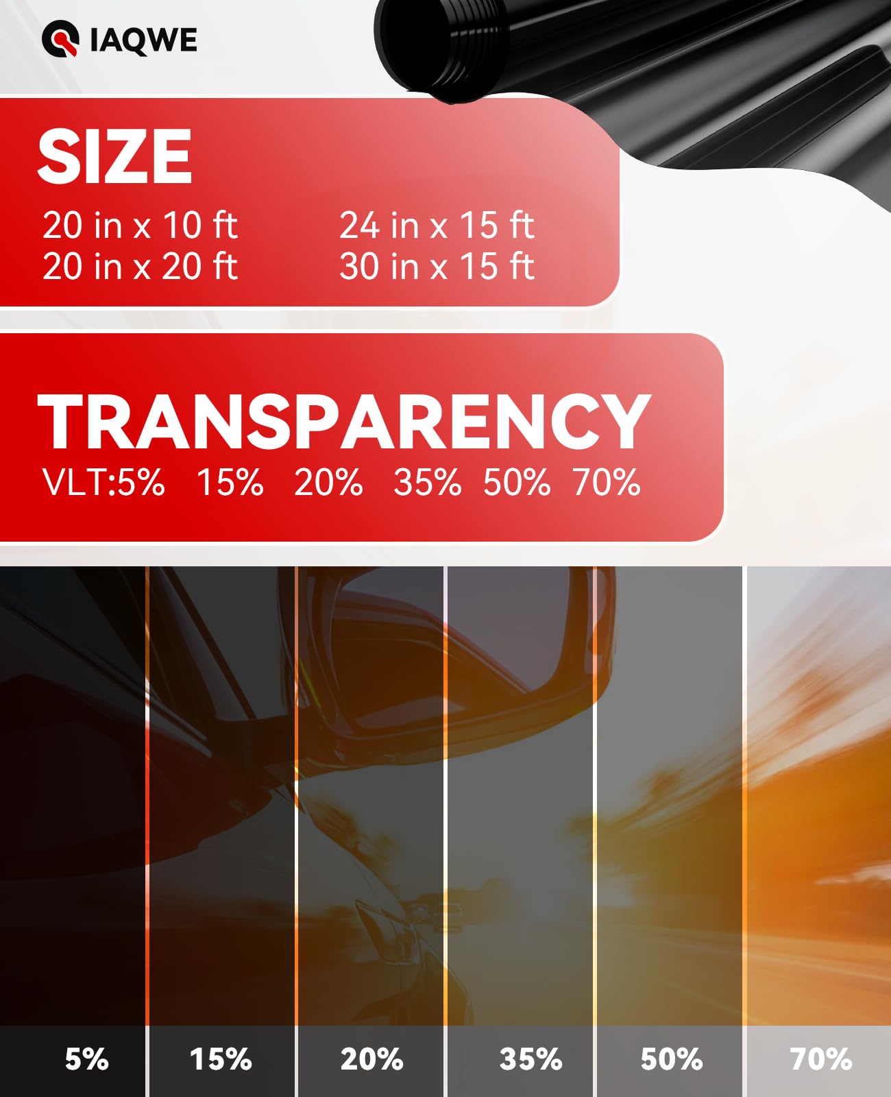 IAQWE Car Ceramic Window Tint 20'' in x 10'Ft with 20% Percent VLT, Nano Ceramic Tinted Film for Car Windows, UV&IR Protection H