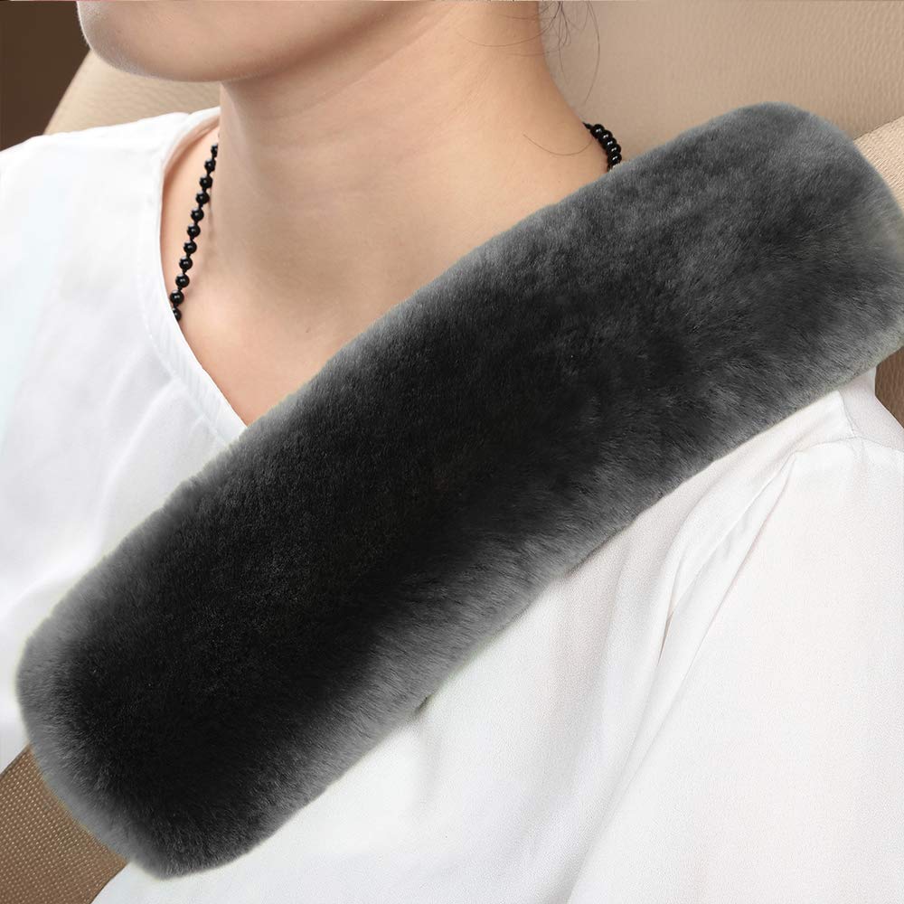 2 Pack Automotive Authentic Sheepskin Car Seat Belt Pads, Soft Shoulder Pad, Neck Cushion Protector, Genuine Natural Merino Wool