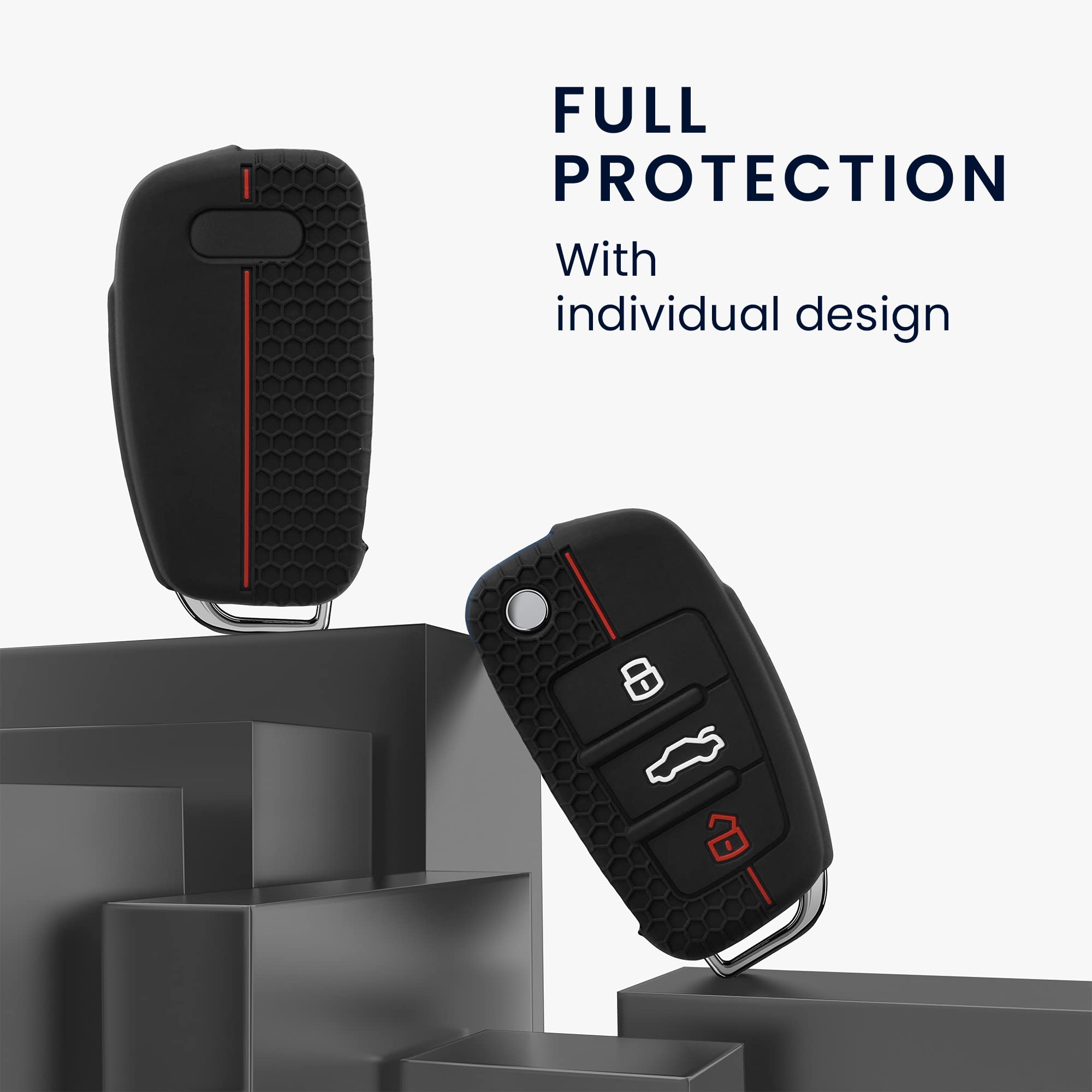 Kwmobile Car Key Cover Compatible With Audi 3 Button Flip Key Key Cover - Silicone Protective Car Key Fob Case - Black/Blue