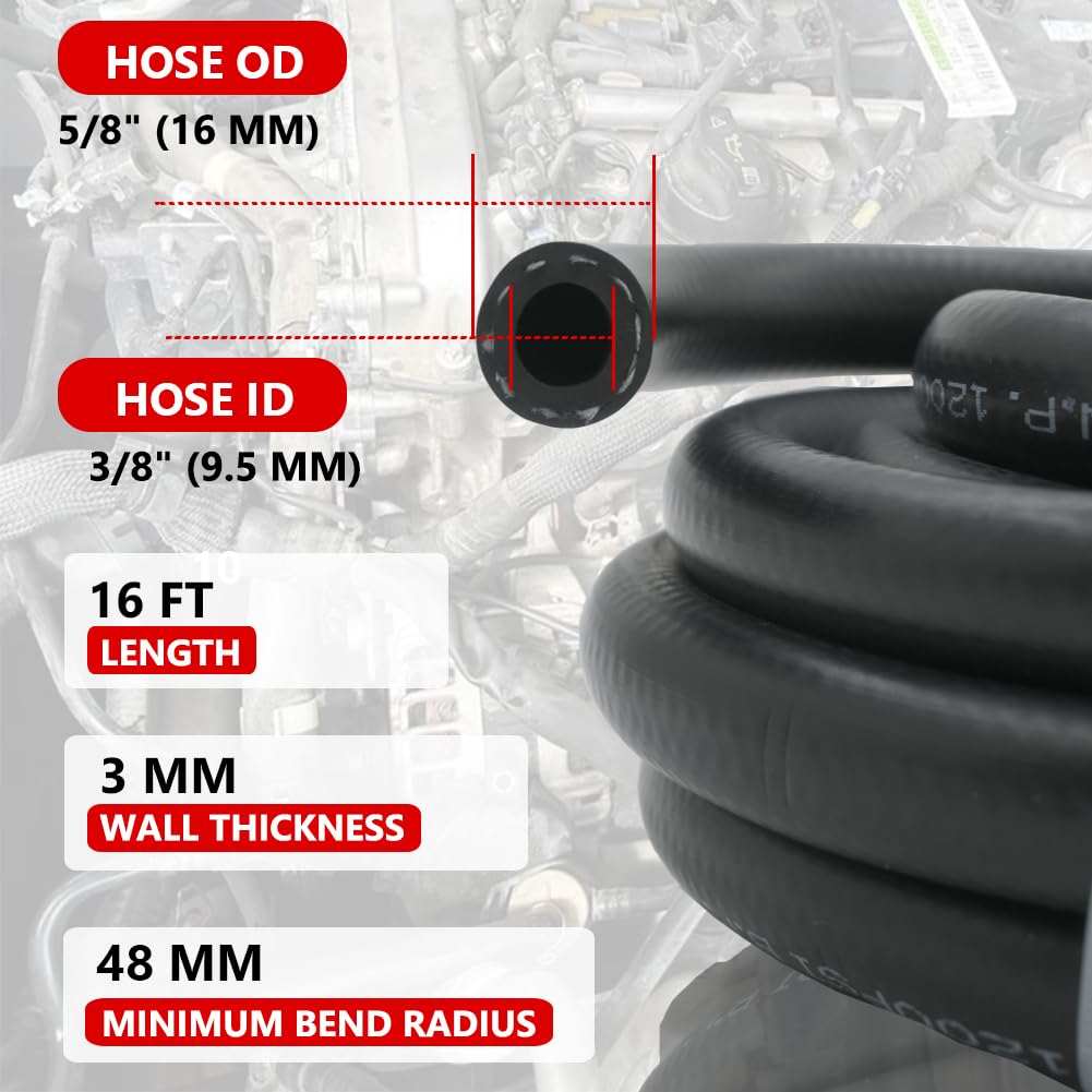 3/8 Transmission Cooler Hose 10Mm High Pressure Push Lock Fuel Injection Hose 300Psi 16Ft