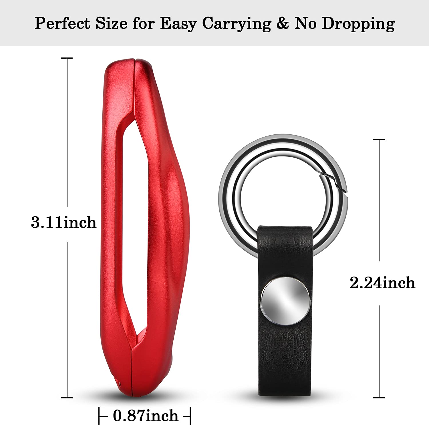 QBUC Tesla Key Fob Cover with Keychain, Aluminum, Model 3/S/Y Compatible, Red