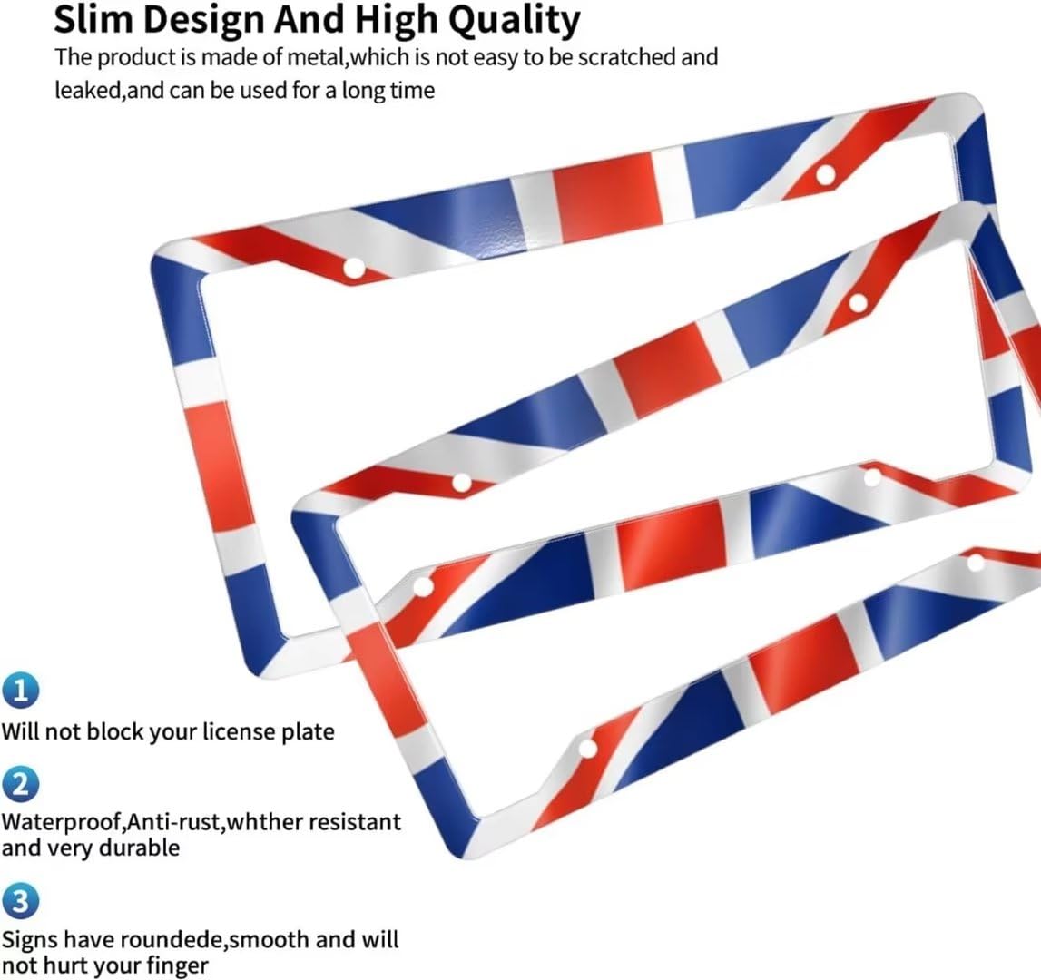 British UK United Kingdom Flag License Plate Frame - 2 Pack Aluminum Metal Union Jack License Plates England License Plate Holde