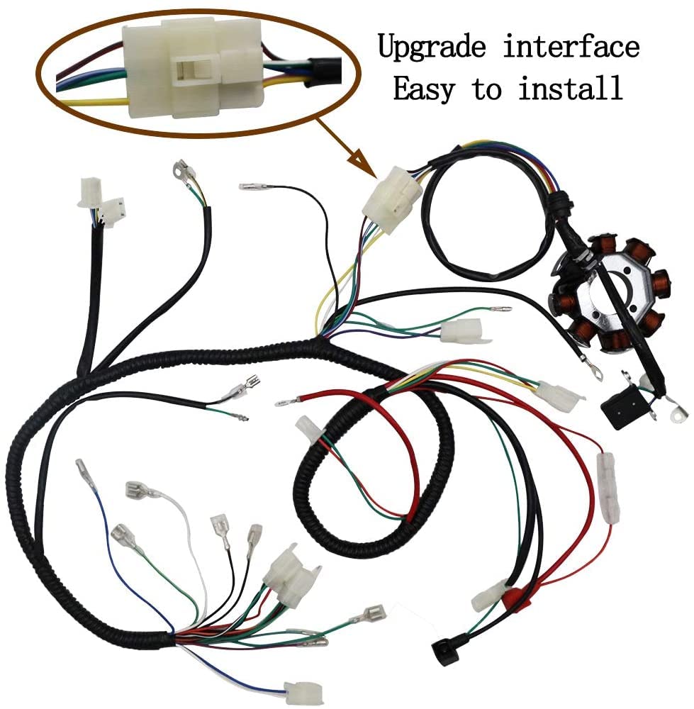 OTOHANS AUTOMOTIVE Complete Electrics Wiring Harness for 4 Wheelers, Copper Stator Coil CDI, Relay, Spark Plug, Black, Fits 150cc-300cc