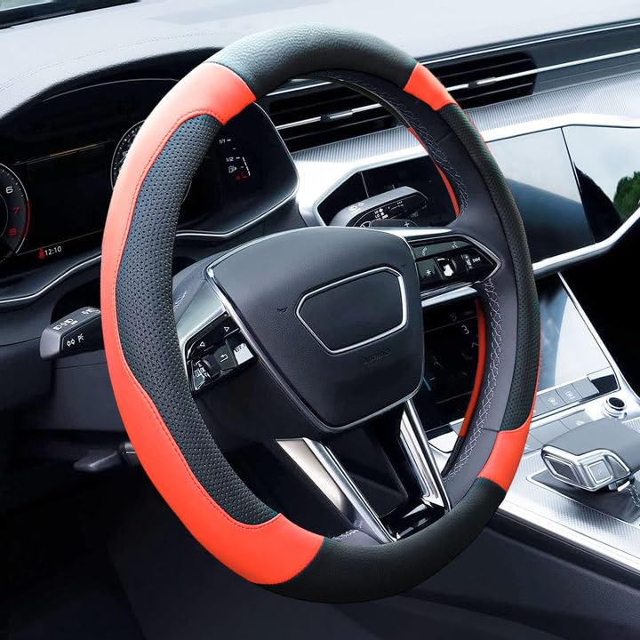 Xizopucy Orange Steering Wheel Cover Microfiber Leather Sporty Car Accessories For Men And Women,Breathable Non-Slip Universal F