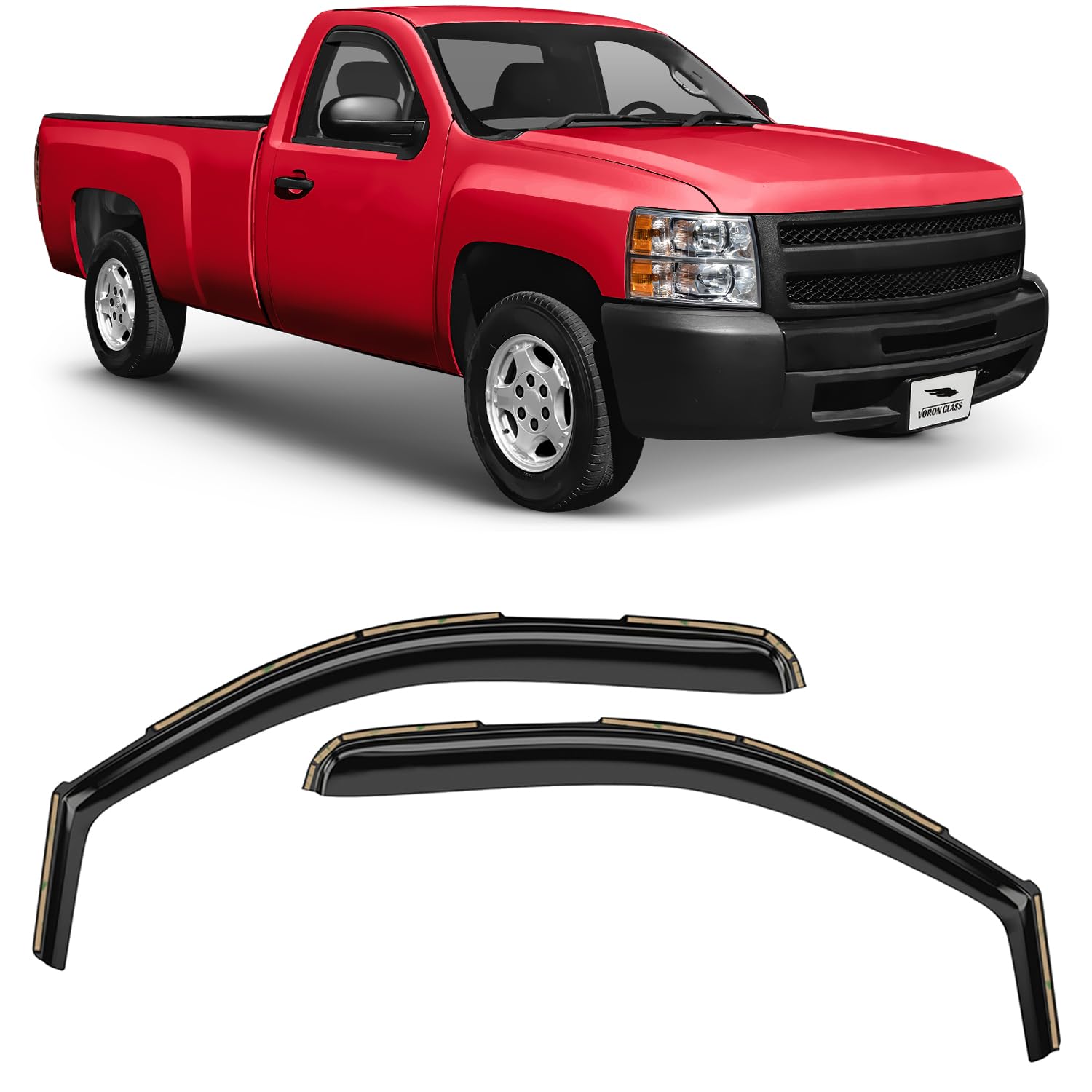 Voron Glass In-Channel Extra Durable Rain Guards For Trucks Chevrolet (Chevy) Silverado/Gmc Sierra 2007-2013 Regular Cab, Window