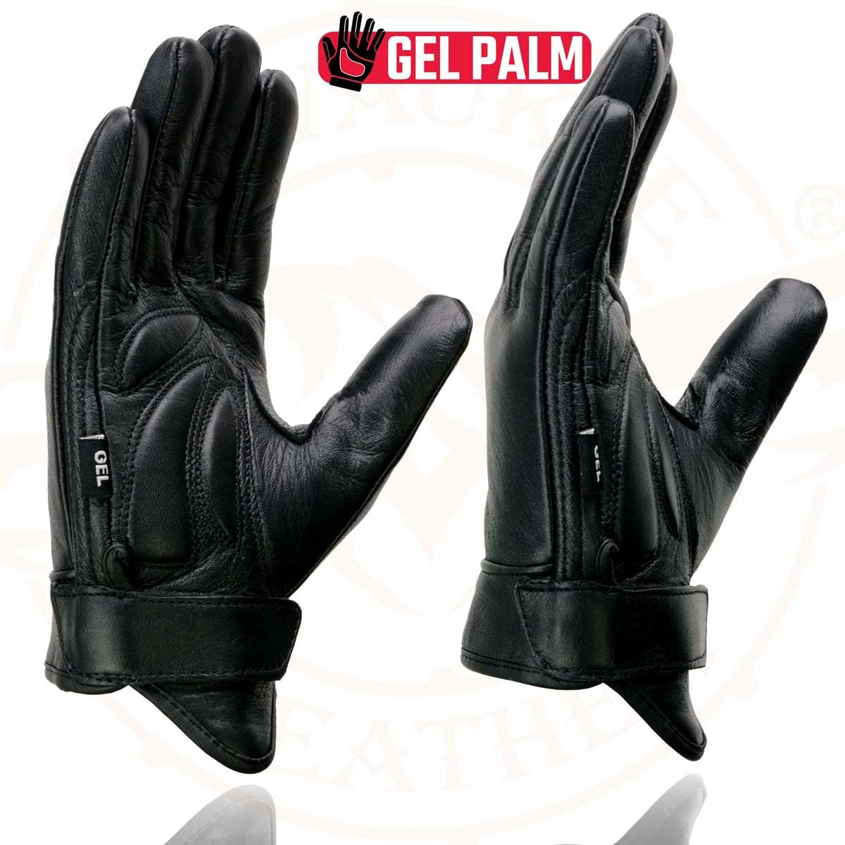 Milwaukee Leather Men's Motorcycle Gloves, Black Leather, Gel Padded Palm, Short Wrist, Medium, Model MG7510-BLK-M