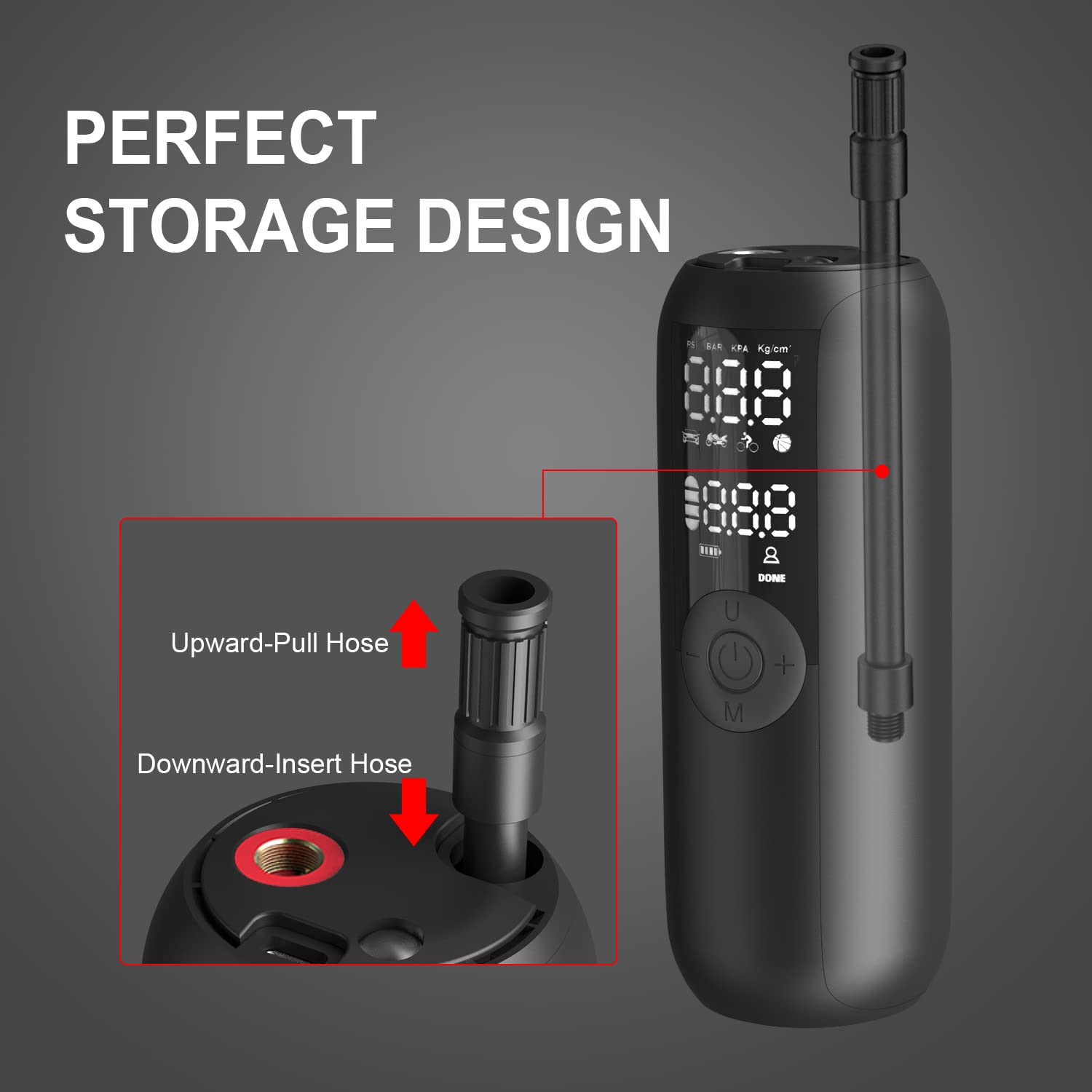 Woowind LP1 Bike Pump - Portable Air Compressor, Max 150 PSI, Auto Shut-Off, Black, with Presta/Schrader/Dunlop Valves