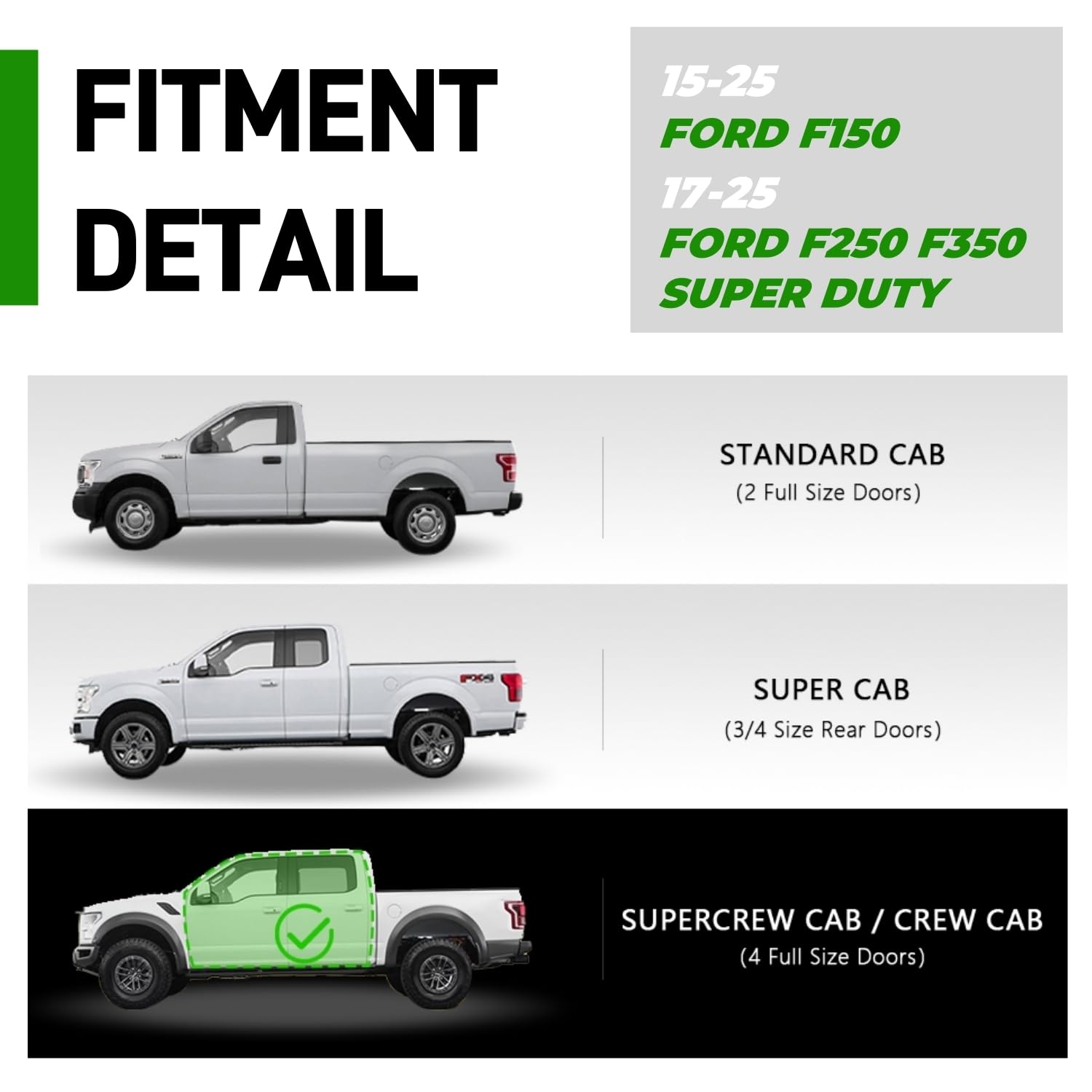 6'' Running Boards Compatible With 2015-2025 F-150 Crew Cab And 2017-2025 F-250 F-350 F-450 F-550 Super Crew Cab - Side Step Rai