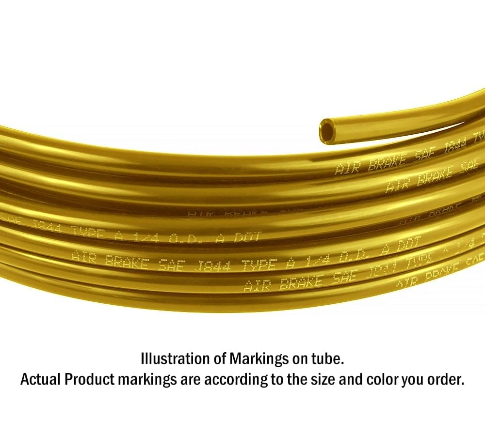 Mytee Products (2 Pack) 1/4'' Od X 100' Yellow Sae J844 Nylon Air Brake Tubing Dot Approved | Pneumatic Nylon Air Line Hose For