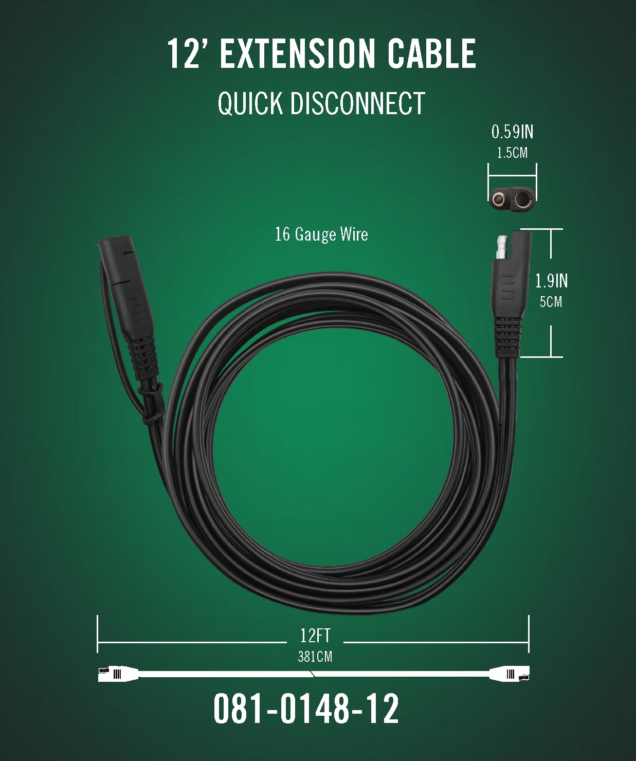 Battery Tender 12 Foot Extension SAE Cable 4 Pack - Designed for Use with Battery Tender Chargers - Quick Connect Plugs for Easy