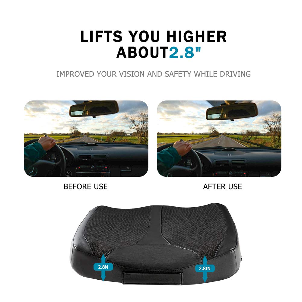 QYILAY Memory Foam Seat Cushion for Short People, 18x17.2x2.8 in, Black Mesh, Coccyx Pain Relief for Cars, Trucks, Office, Wheelchair