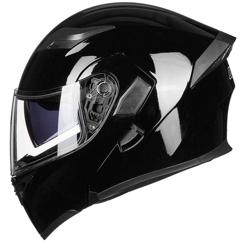 ILM Dual Visor Modular Full Face Motorcycle Helmet DOT LED Light Model 902L, Large, Gloss Black