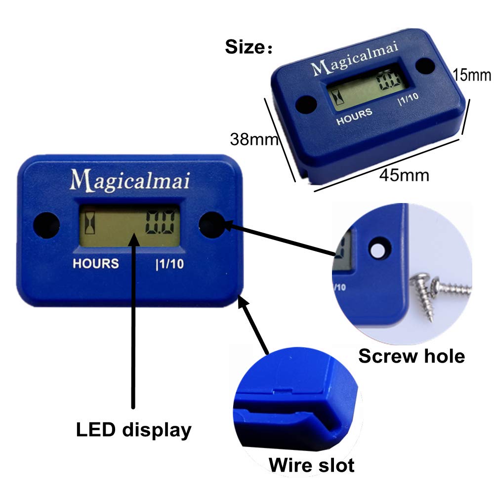 Magicalmai Inductive Hour Meter for Gas Engines - Waterproof, Blue, 1" Size, Ideal for Mowers, ATVs, Boats, and More