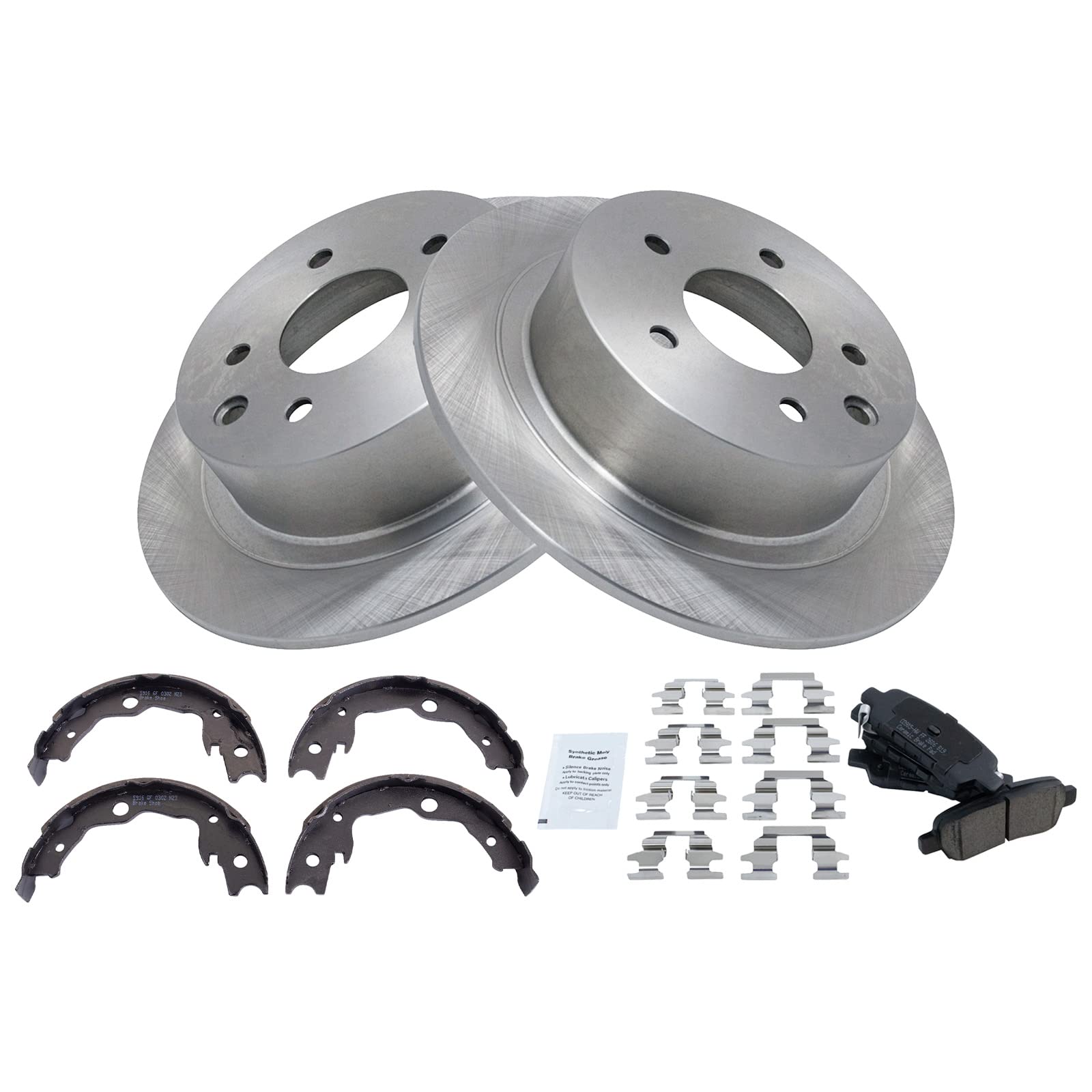 Trq Rear Brake Pad & Rotor Kit Brake Pads Brake Rotor Parking Brake Shoe Set Ceramic Compatible With 2011-2017 Nissan Juke 2007-
