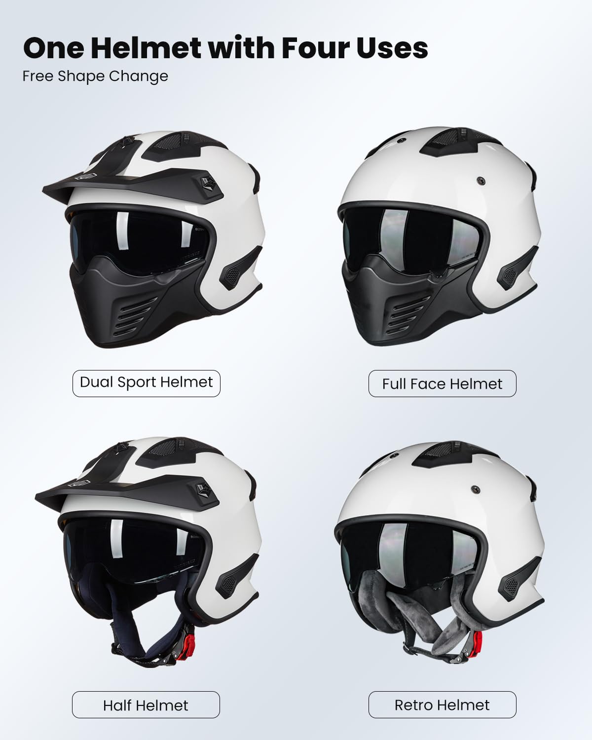 ILM Open Face Motorcycle Helmet 726X DOT Certified Medium White ABS for Dirt Bike, Moped, ATV, UTV, Motocross, Cruiser, Scooter