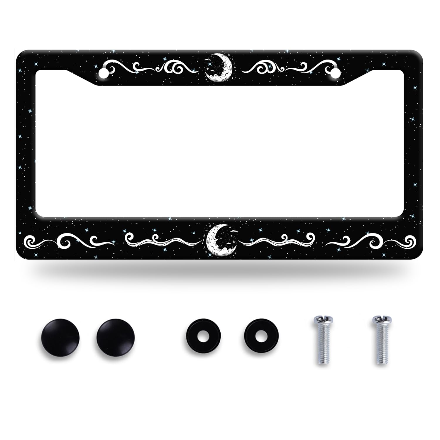 Moon License Plate Frame Stars Waves Starry Sky License Plate Stainless Steel Funny License Plate Holder Galaxy Car Accessory wi