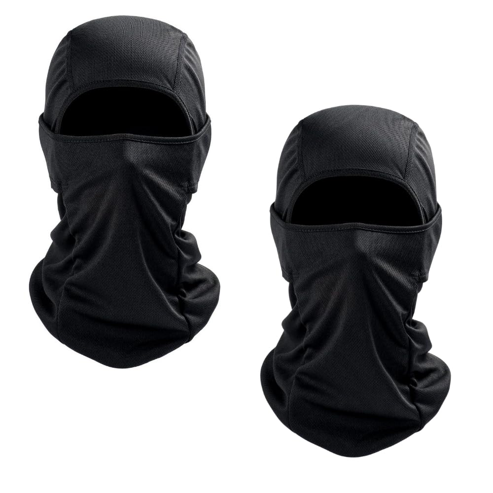 The Tie Hub Black Balaclava Face Mask (Pack Of 2) - Uv Protection, Breathable & Sweat-Wicking - Ideal For Bike Riding, Cycling, 