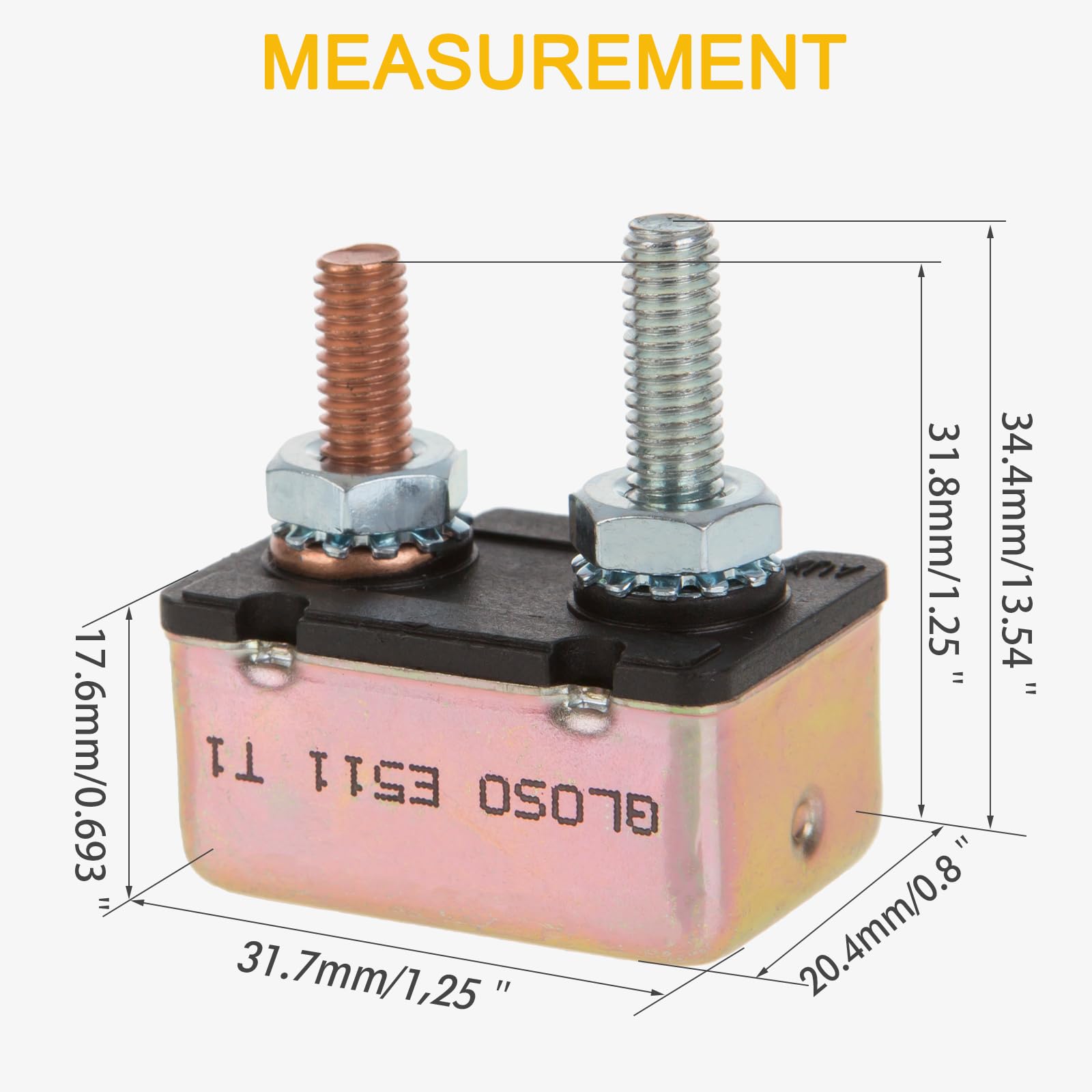 Gloso Circuit Breakers Stud Bolt Type For Truck Bus Rv Automotive Motorcycle No Bracket Metal Cover Auto Reset (T1) - 3 Pack (10A) E511