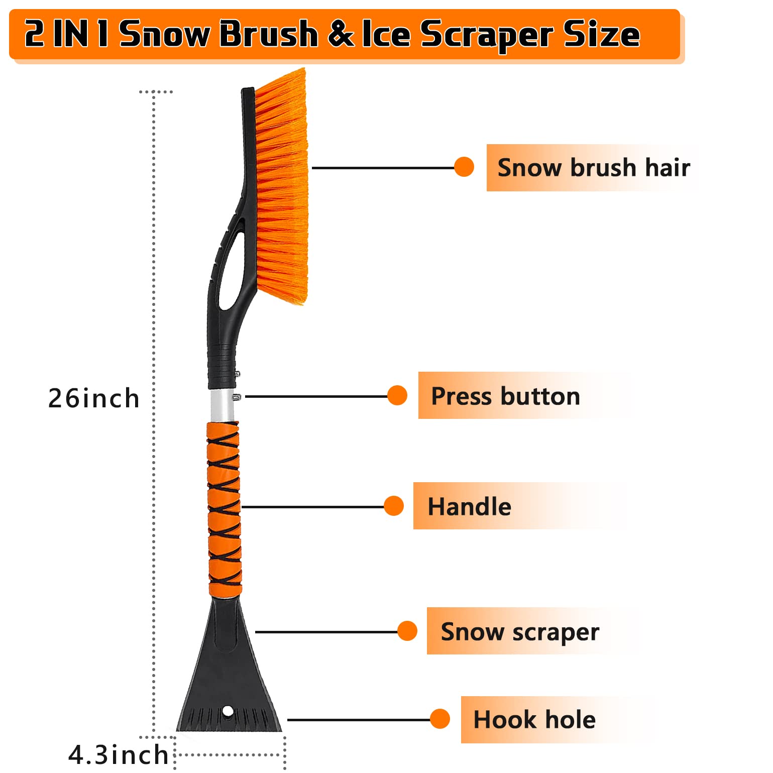 Car Snow Brush And Ice Scrapers For Car Windshield, Comfortable Foam Grip, 27'' Snow Brush For Car, Trucks, Suvs, Winter Car Acc