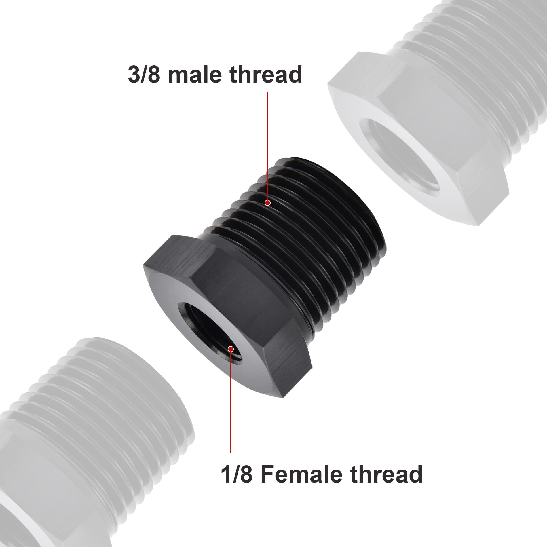 Evil Energy 3/8' Npt Male To 1/8' Npt Female Reducer Bushing Fitting Adapter Hex Aluminum Black