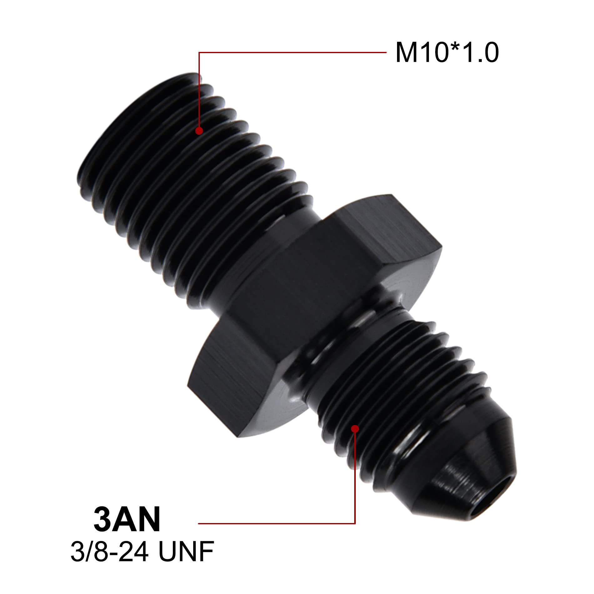 Evil Energy 3An Male Flare To M10 X 1.0Mm Male Metric Fitting Adapter Aluminium Alloy 2Pcs