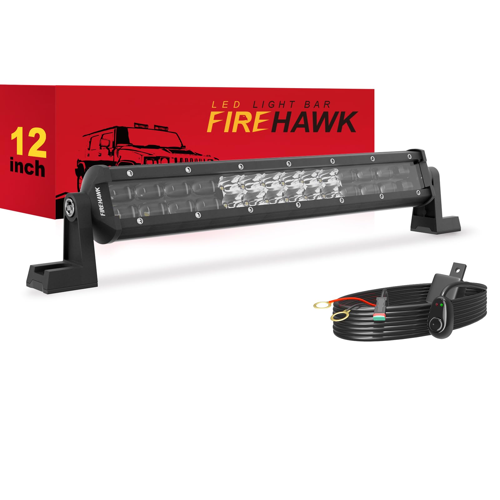 Firehawk Led Light Bar 12 Inch 40,000Lm, 2025 New Japanese L-A-B Chips, Spot Flood Combo Beam, Driving Off Road Fog Work For Tru