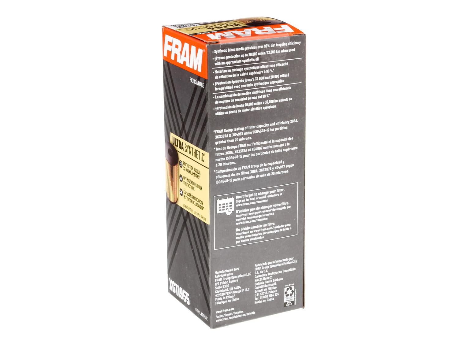 Fram Ultra Synthetic Automotive Replacement Oil Filter, Designed For Synthetic Oil Changes Lasting Up To 20K Miles, Xg11955 With Suregrip (Pack Of 1)
