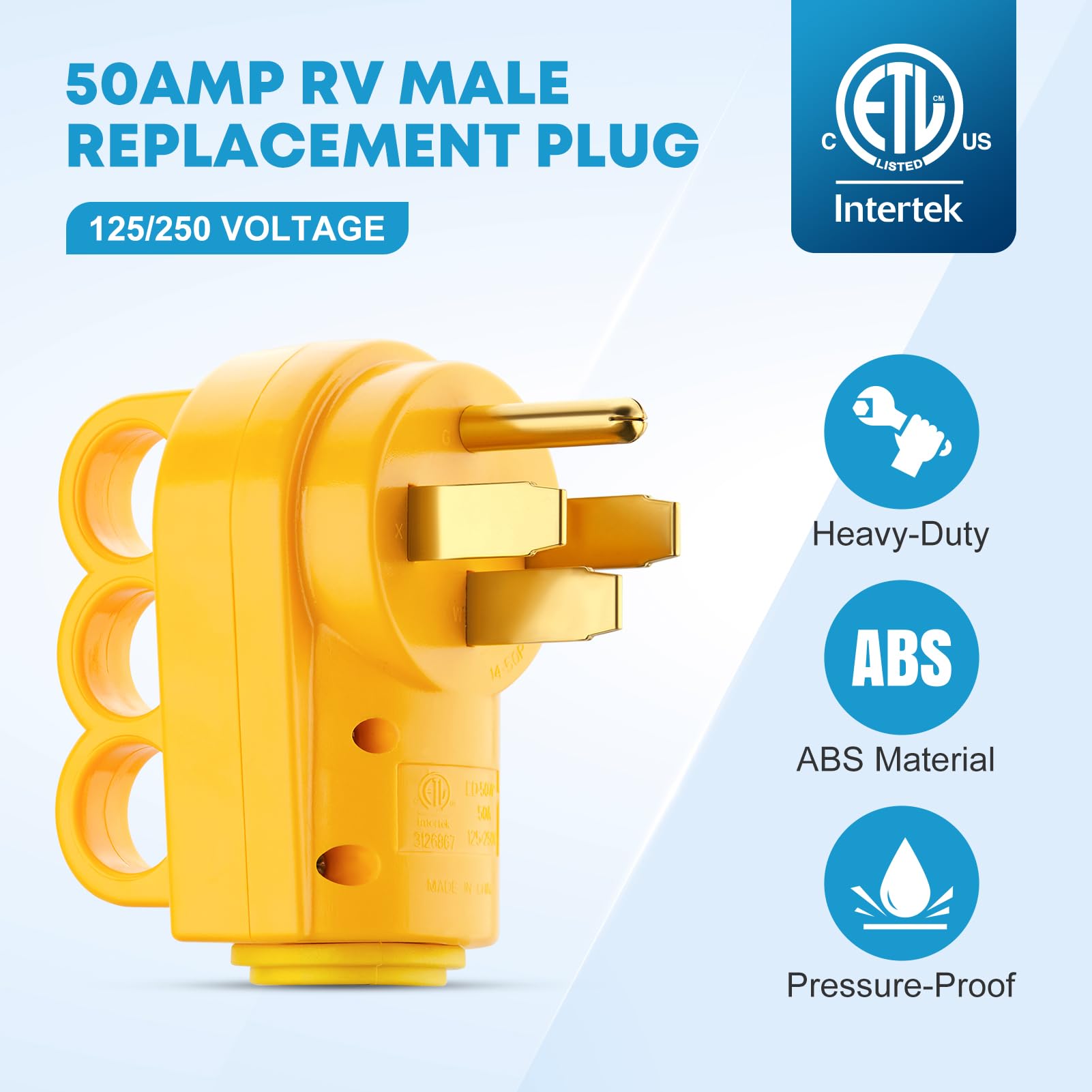 Kohree 50 Amp RV Plug Male, 125 250V RV Replacement Plug, Heavy Duty NEMA 14-50P Receptacle with Ergonomic Grip Handle for Campe
