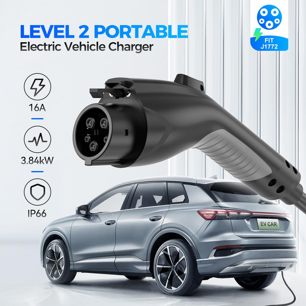 Evdance Ev Charger Level 1/2 6-16A Adjustable, Ev Chargers For Home With 25 Ft J1772 Ev Charging Cable, Electric Vehicle Chargin