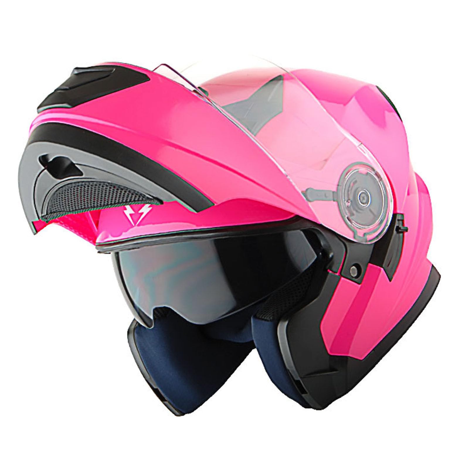1Storm Modular Full Face Motorcycle Helmet, Large, Glossy Pink, Thermoplastic, Dual Visor, Rechargeable LED Tail Light