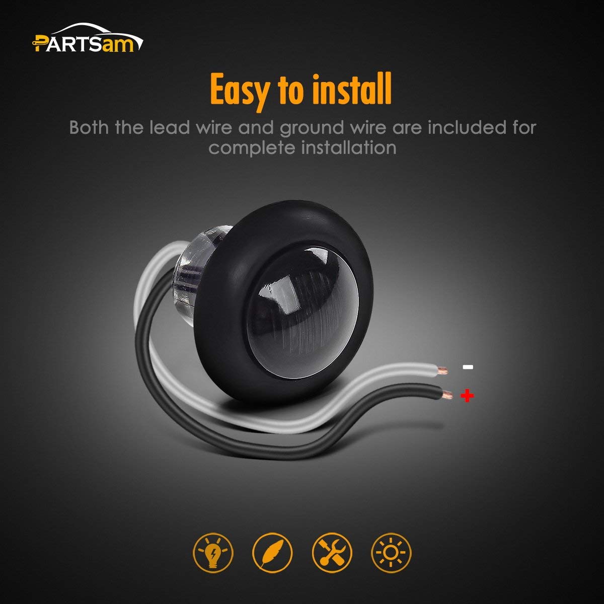 Partsam 20Pack Amber LED Round Clearance Lights, 3/4" Smoke Lens, Polycarbonate, Side Marker for Truck, Trailer, Car, Pickup