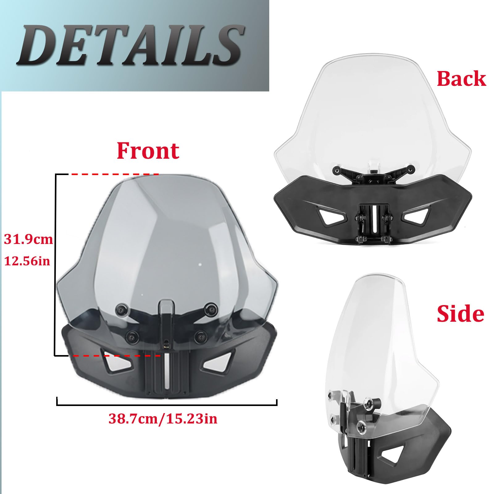 RUNNING PANTHER Adjustable Windshield for Can-Am Ryker 600/900, Smoke Gray, Polycarbonate, Vented, Regular Size, 2019-2023 Models