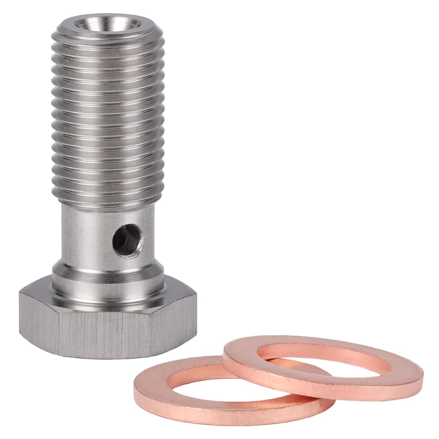 Podavelle M10X1.0 Metric Stainless Steel Single Banjo Bolt Brake Fitting Adapter 24Mm Long With Copper Washers