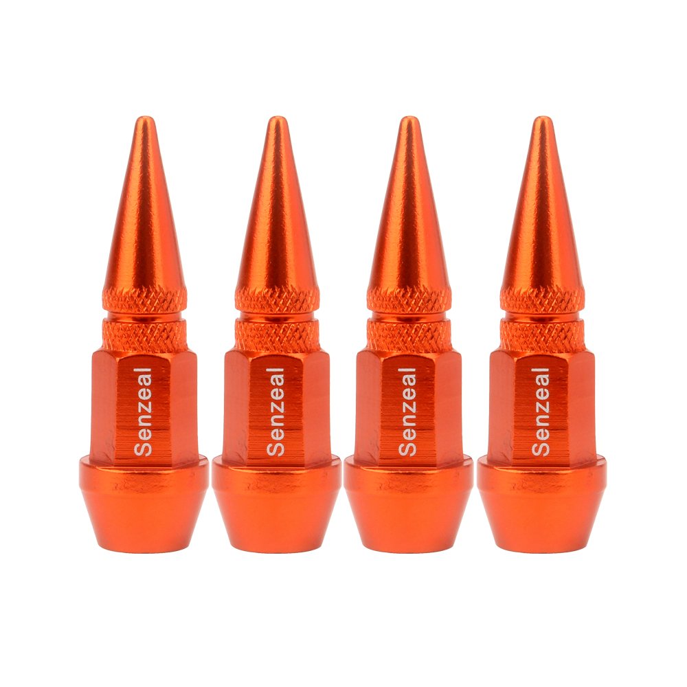 Senzeal 4X Long Impale Spike Style Polished Aluminum Valve Stem Caps Orange