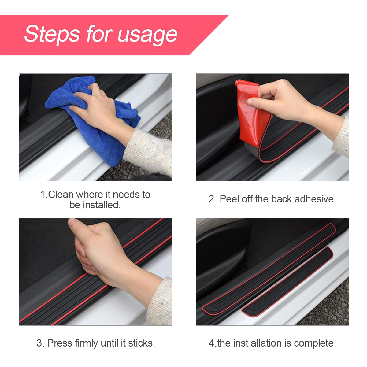4Pcs Car Door Sill Plate Protectors, Auto Door Entry Guards Sill Scuff Cover Panel Step Protector, Pvc Rubber Anti-Scratch Front Rear Door Pedal, Car Accessories For Most Vehicles (Black/Sport)