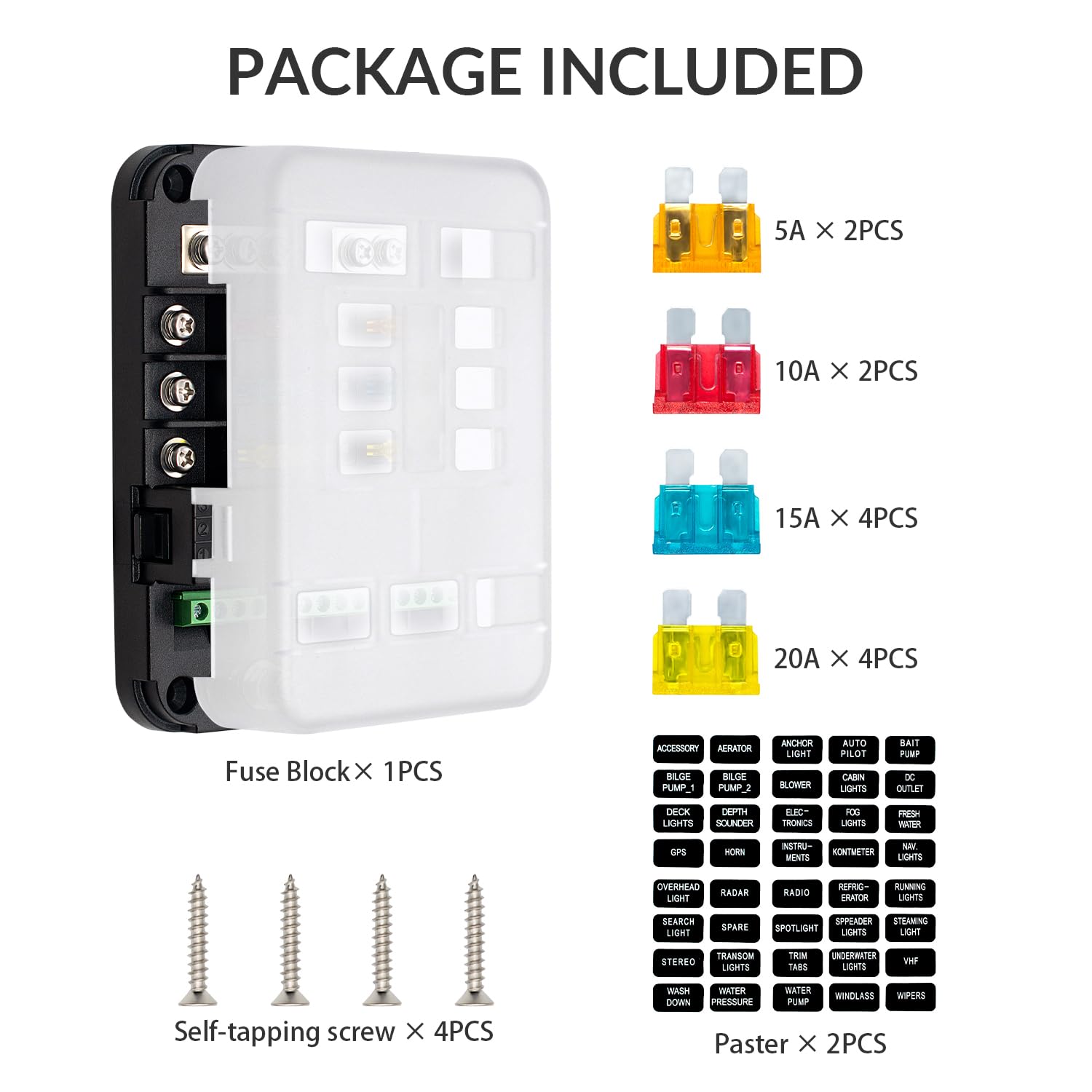 WUPP 12V Fuse Block with Relay, 6 Way Automotive Fuse & Relay Kit, Universal, CS-1858A1