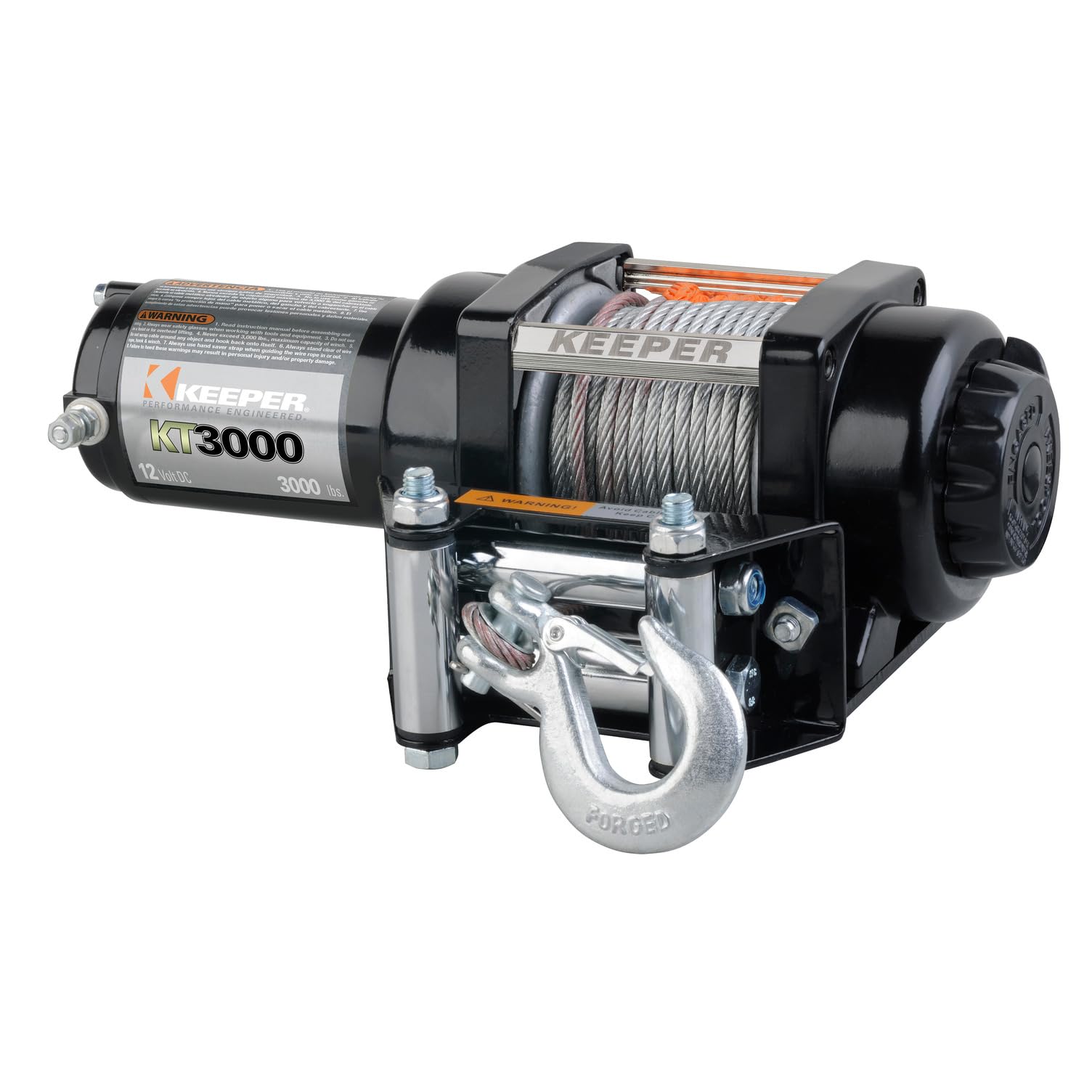 KEEPER KT3000 12V Electric Winch, 3,000 lb. Capacity, Galvanized Wire Rope, Free-Spool Clutch, ATV & UTV Off-Road Winch, Handhel