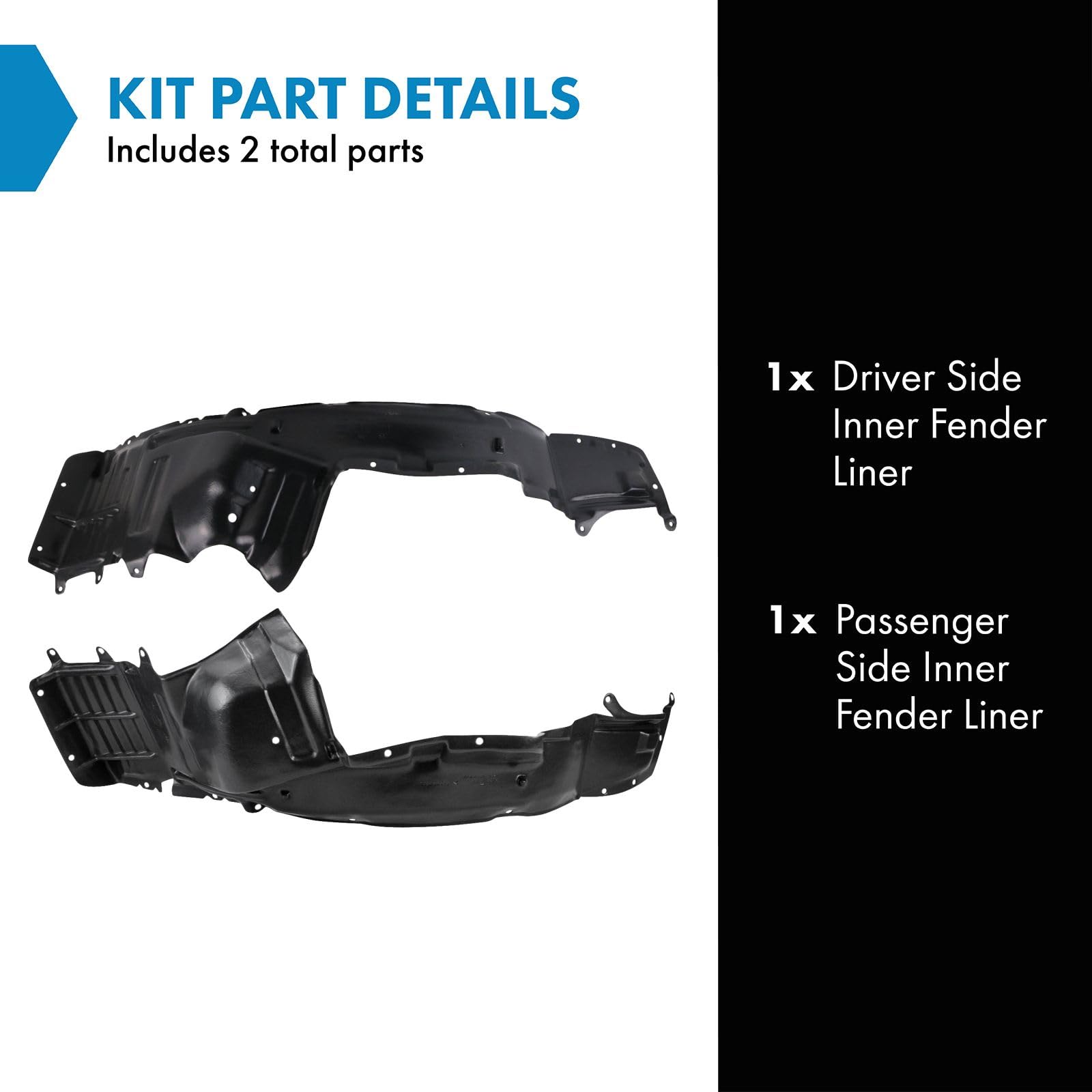 Trq Inner Fender Liner Set Compatible With 2002-2003 Mitsubishi Lancer Mi1248106 Mi1249106 Mi1251105