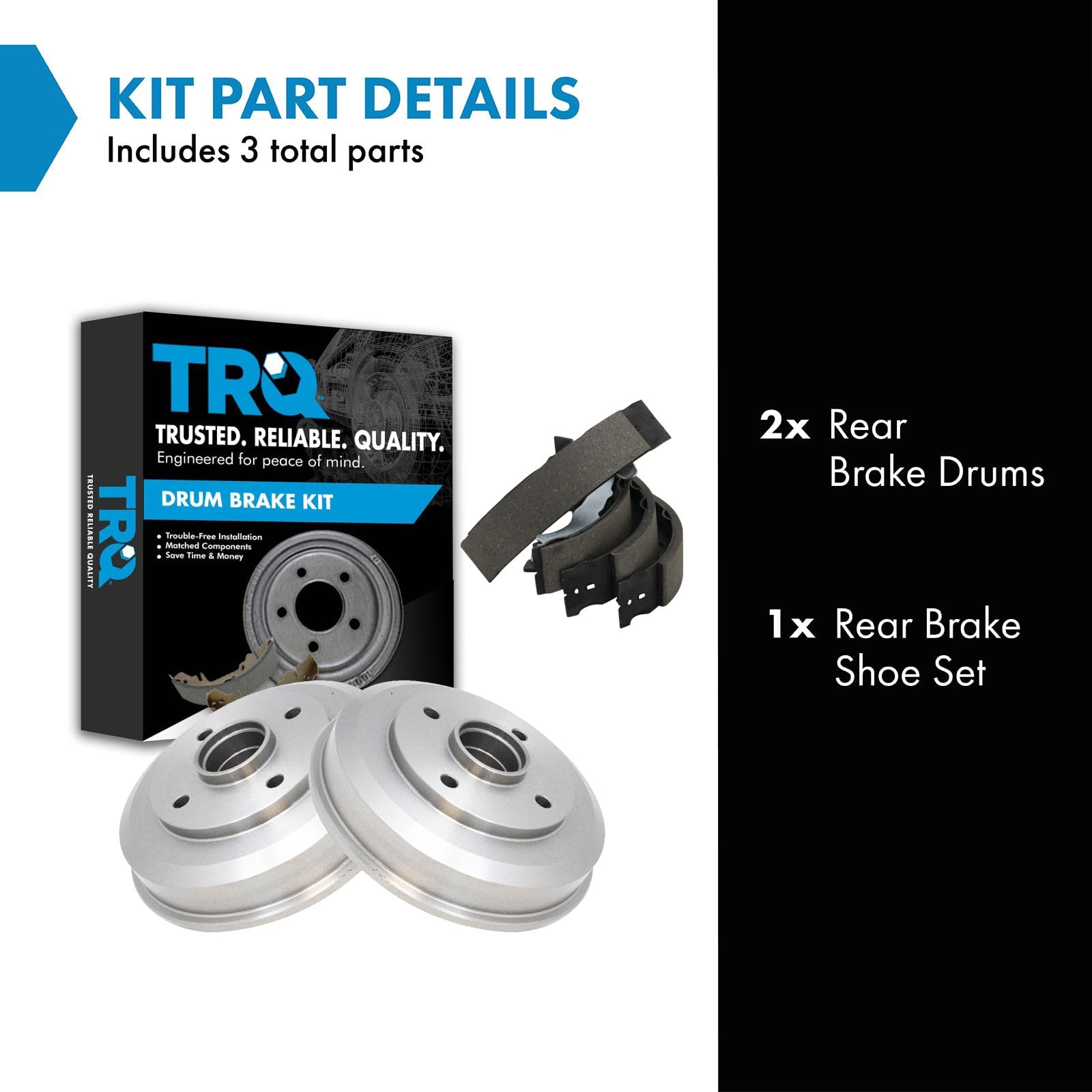 TRQ Rear Brake Drum & Shoe Kit Compatible with 00-08 Ford Focus